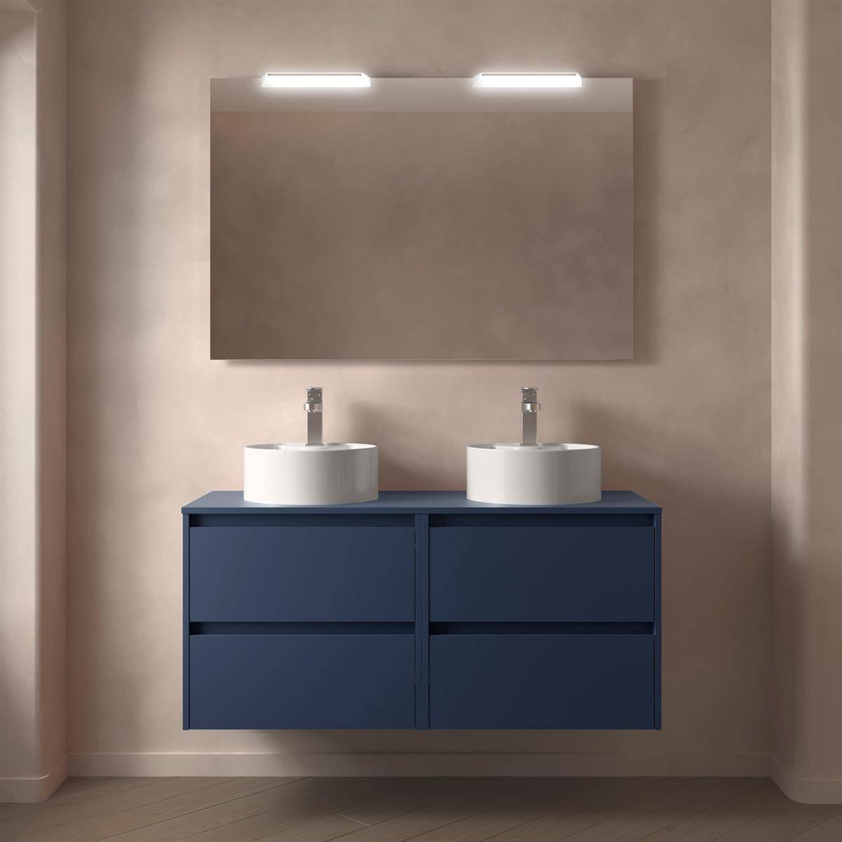 Badezimmermöbel BALTIC 1200 4 Schubladen BLUE SATIN + Waschtisch-Platte