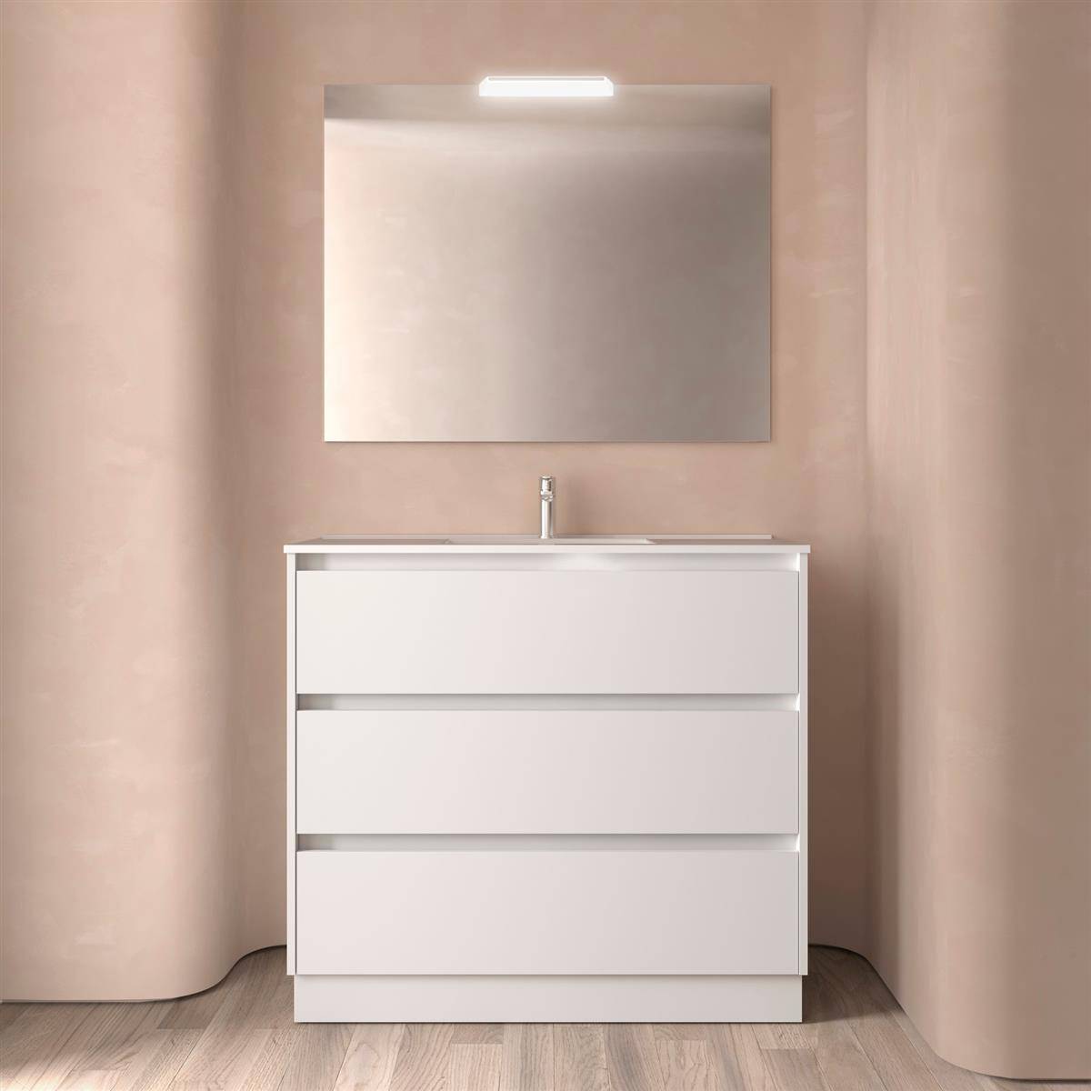 Badezimmermöbel BALTIC 1000 3 Schubladen WHITE SATIN + Waschtisch