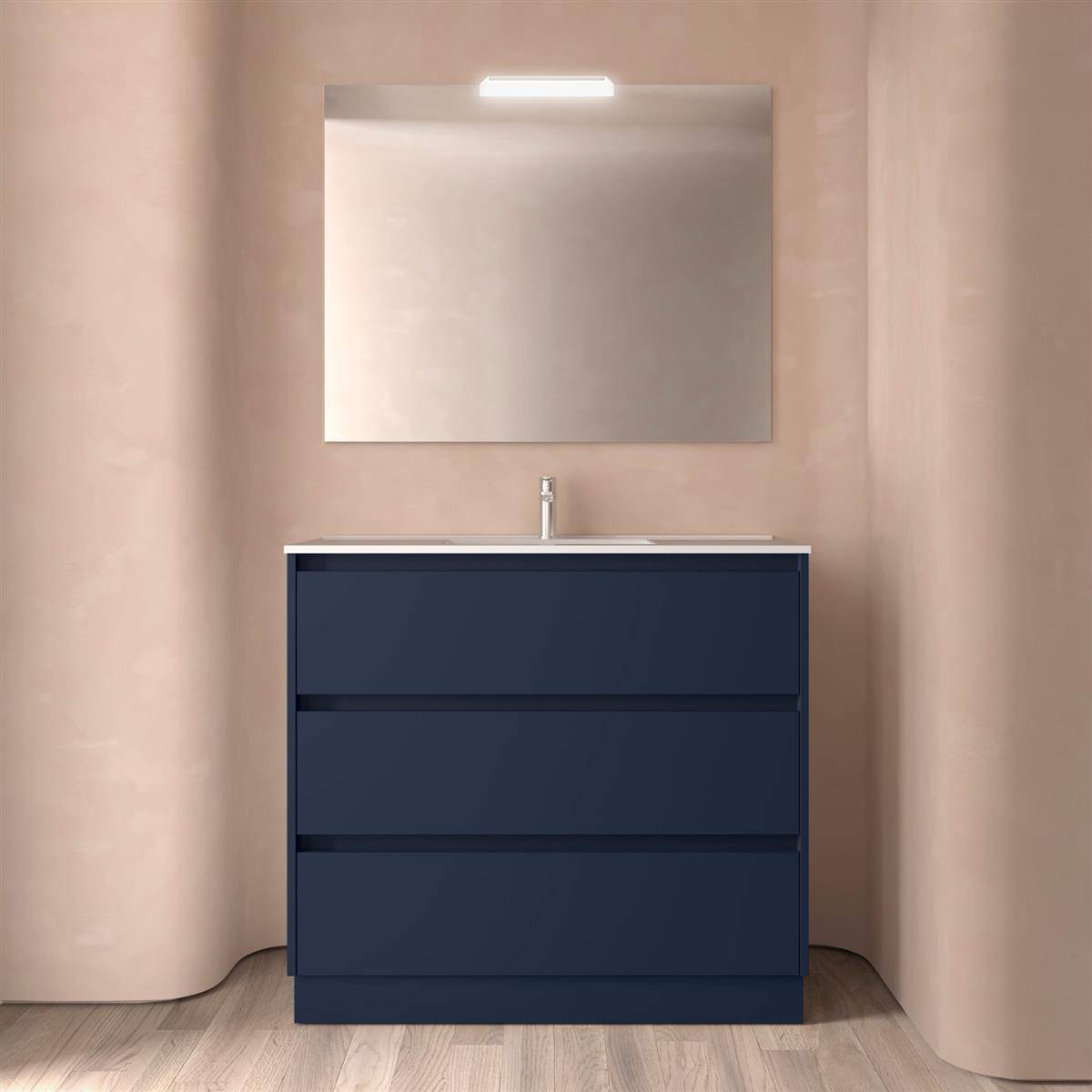 Badezimmermöbel BALTIC 1000 3 Schubladen BLUE SATIN + Waschtisch