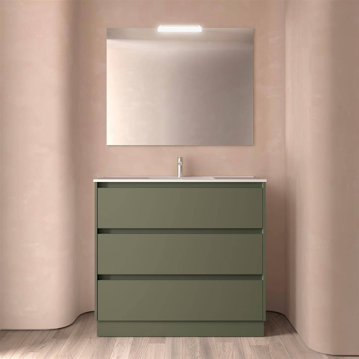 Badezimmermöbel BALTIC 1000 3 Schubladen GREEN SATIN + Waschtisch