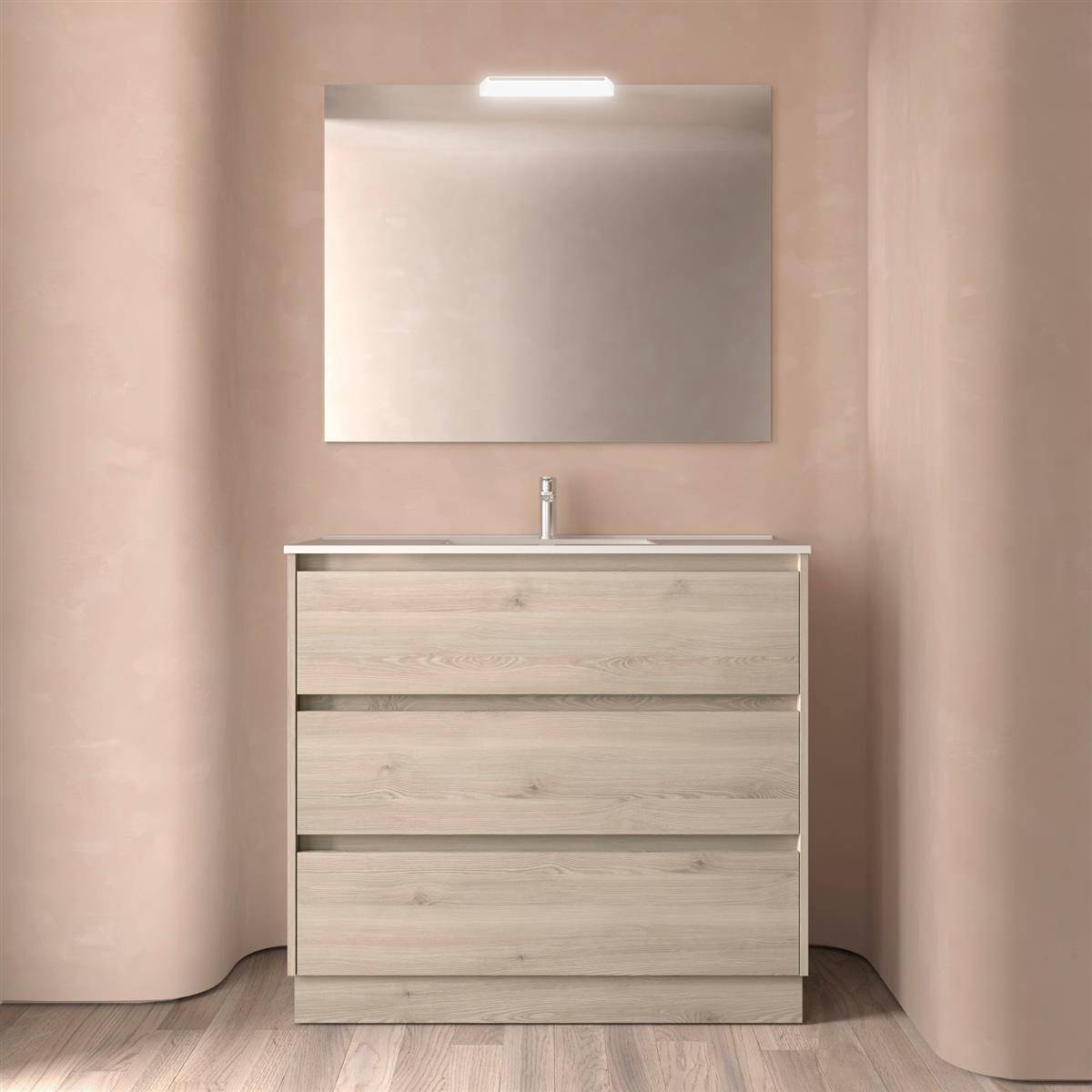 Badezimmermöbel BALTIC 1000 3 Schubladen NATURAL + Waschtisch