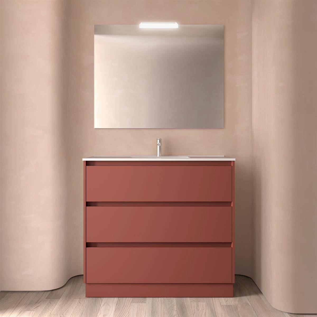 Badezimmermöbel BALTIC 1000 3 Schubladen RED SATIN + Waschtisch