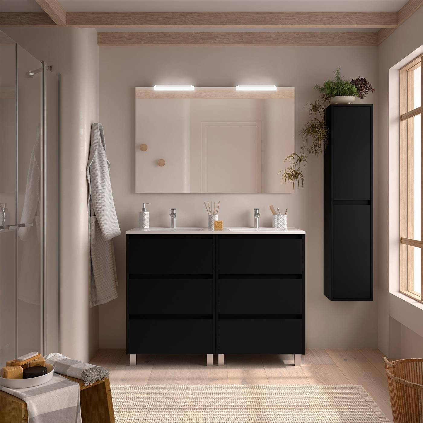 Badezimmermöbel BALTIC 1200 3 Schubladen BLACK SATIN + Waschtisch