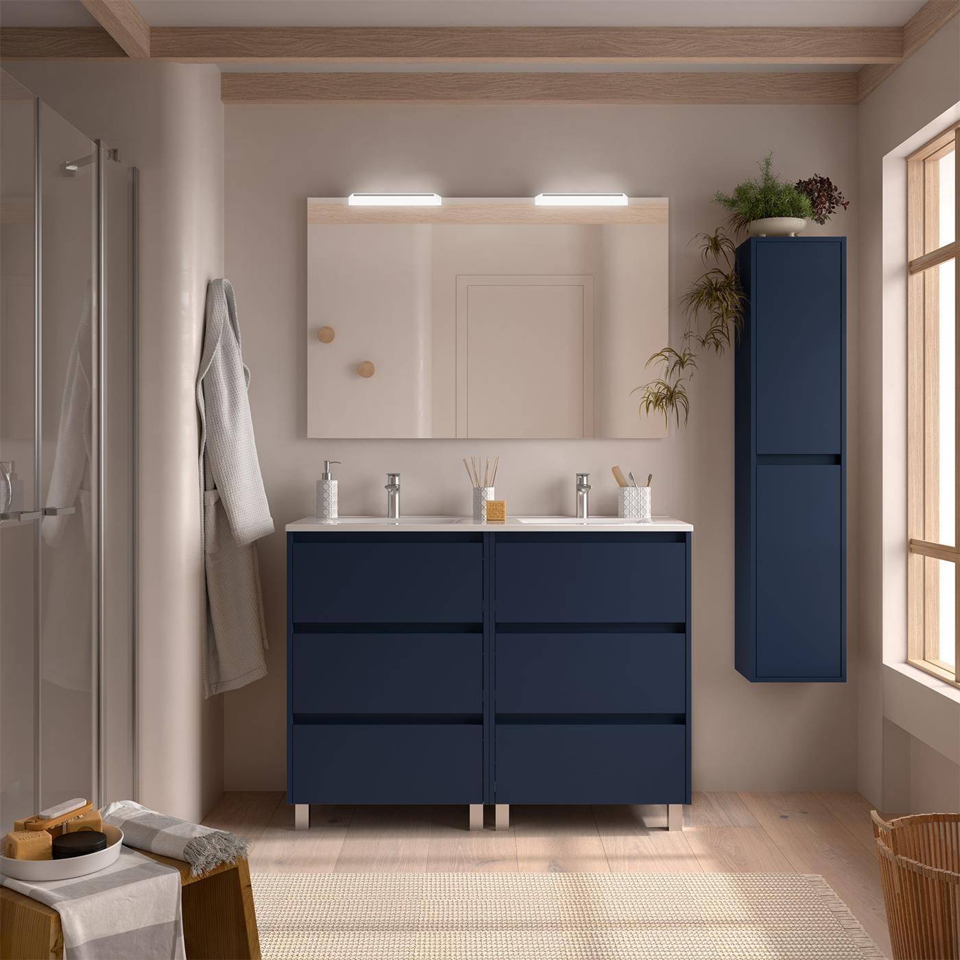 Badezimmermöbel BALTIC 1200 3 Schubladen BLUE SATIN + Waschtisch