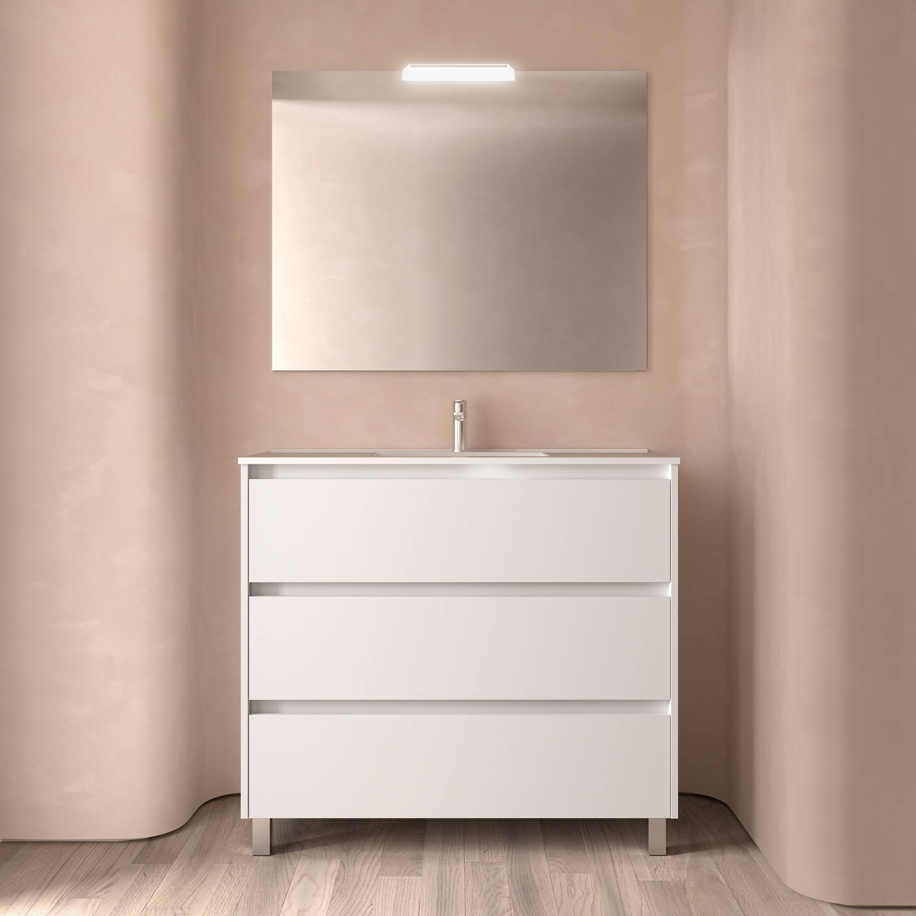 Salgar Badezimmermöbel NOJA 1000 3 Schubladen WHITE SATIN + Waschtisch + Spiegel