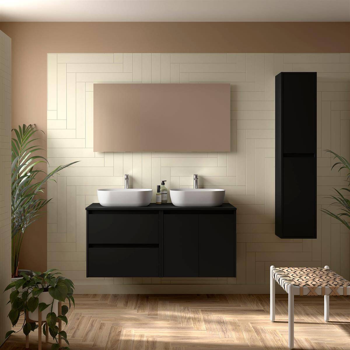 Badezimmermöbel BALTIC 1200 2 Türen und 2 Schubladen BLACK SATIN + Waschtisch-Platte