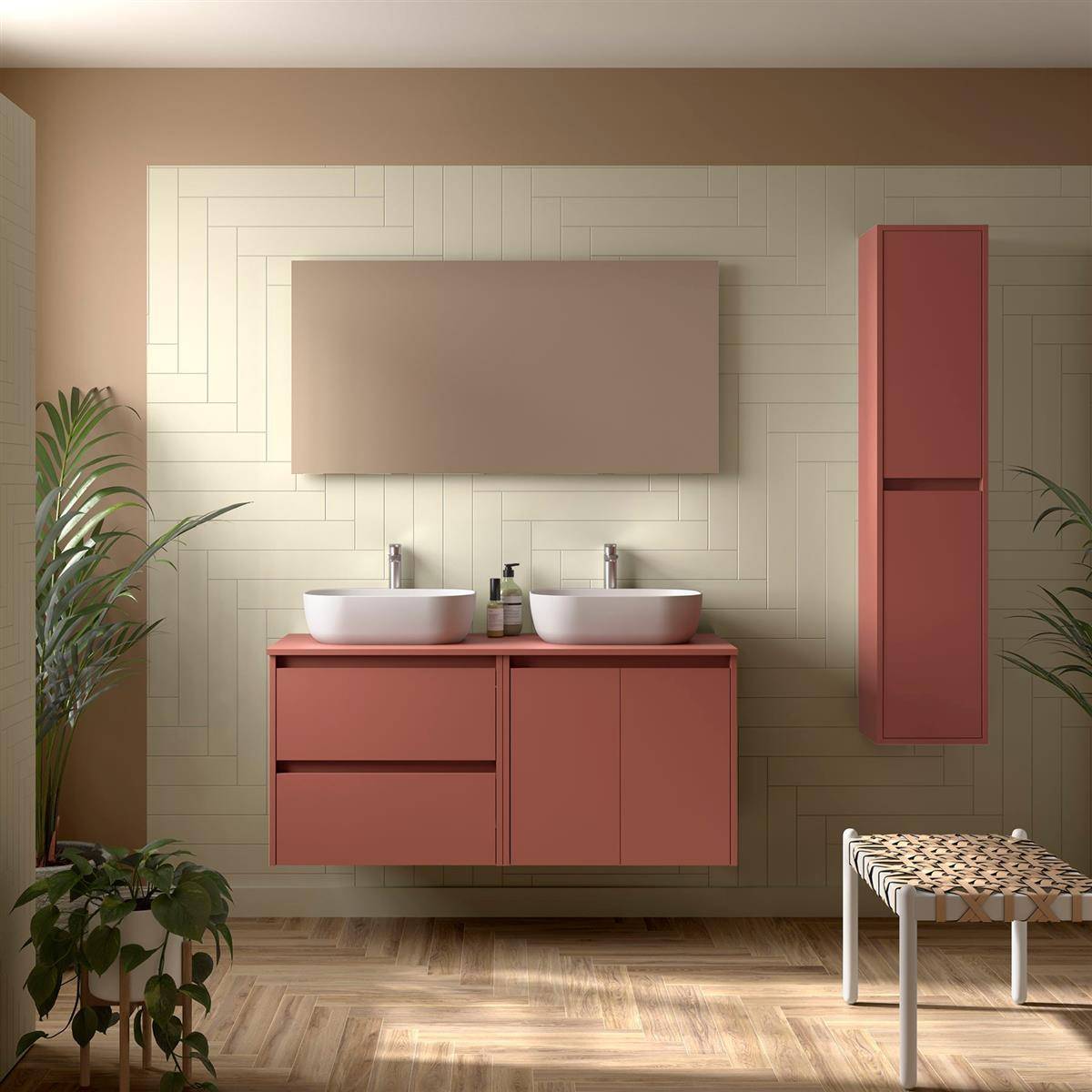 Badezimmermöbel BALTIC 1200 2 Türen und 2 Schubladen RED SATIN + Waschtisch-Platte