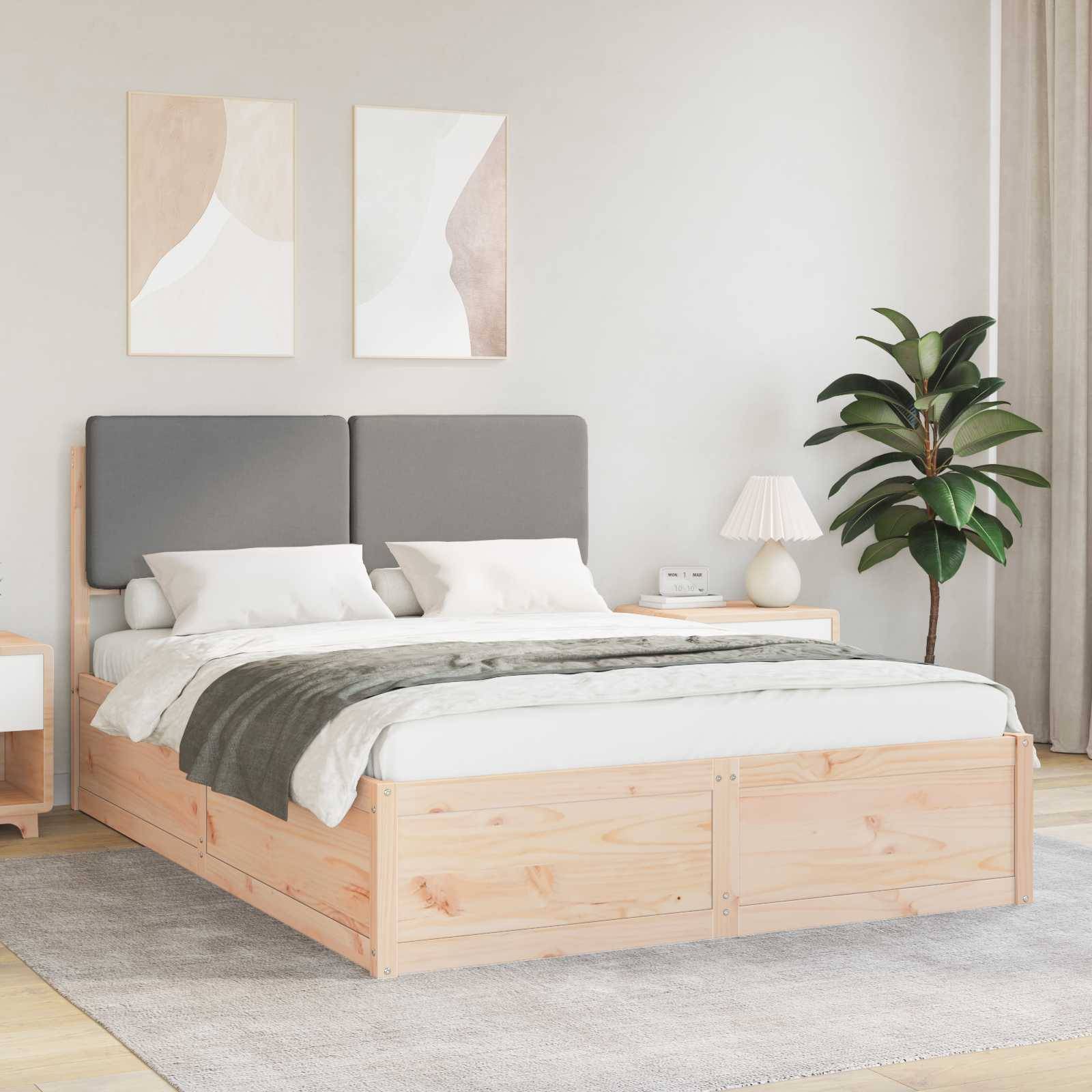 vidaXL Bettgestell mit gepolstertem Kopfteil Hellgrau 135 x 190 cm
