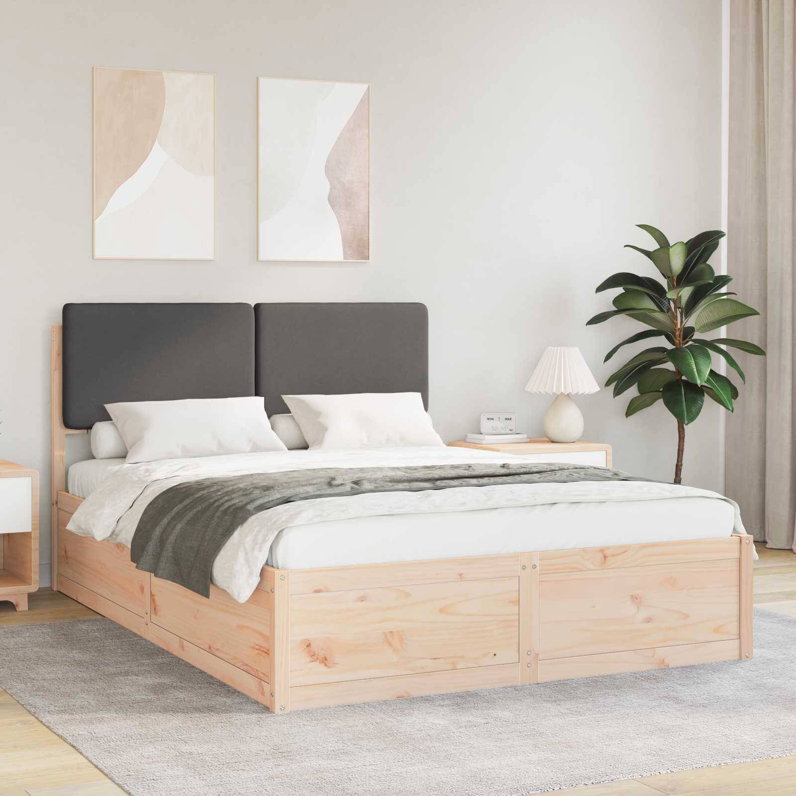 vidaXL Bettgestell mit gepolstertem Kopfteil Dunkelgrau 140 x 190 cm