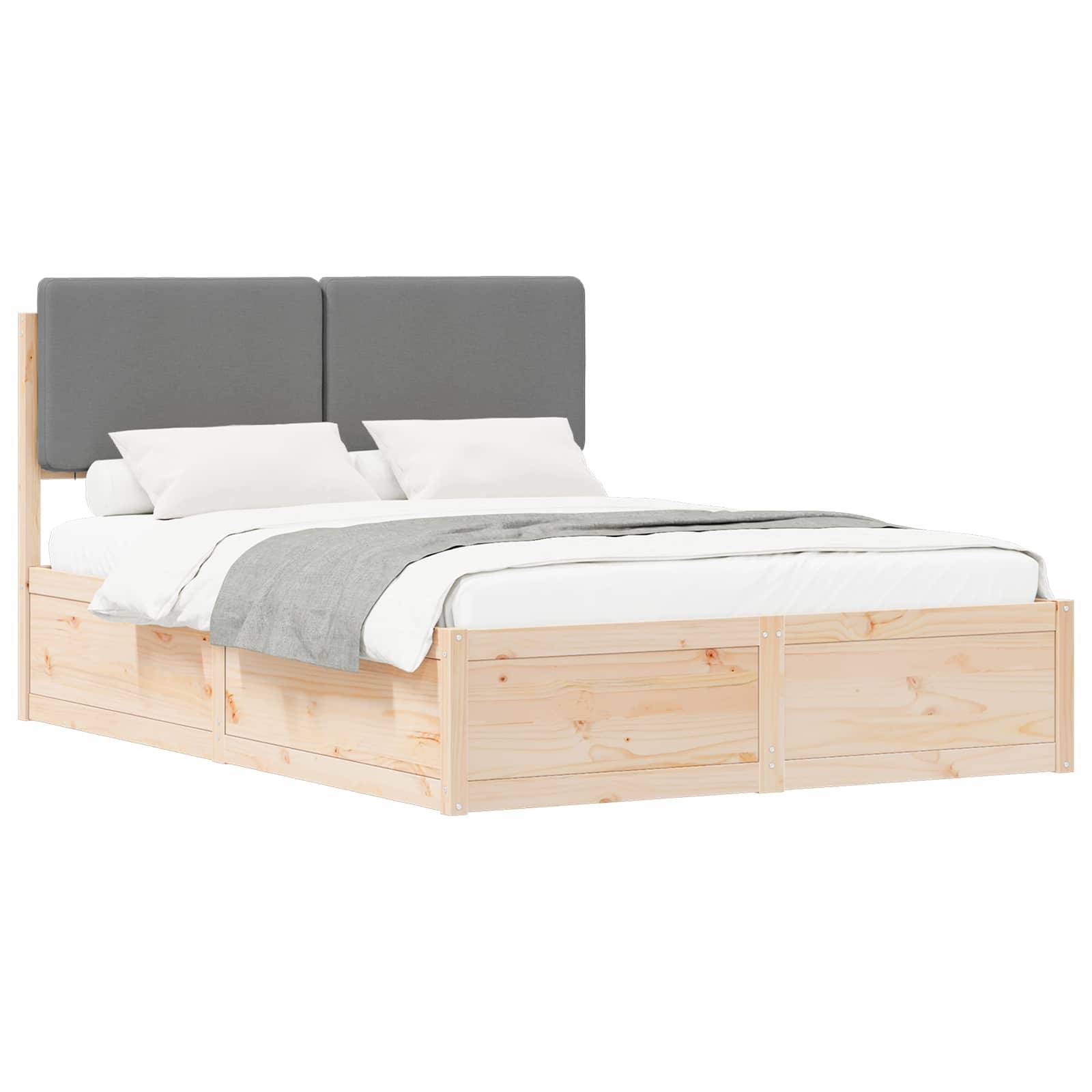 vidaXL Bettgestell mit gepolstertem Kopfteil Hellgrau 135 x 190 cm