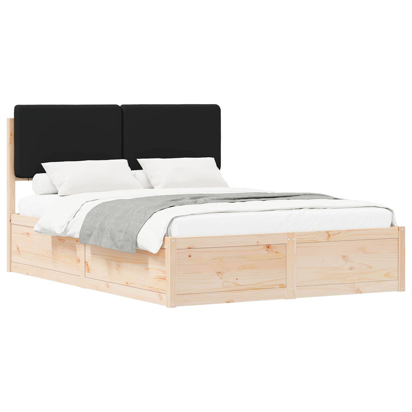 vidaXL Bettgestell mit gepolstertem Kopfteil Schwarz 135 x 190 cm