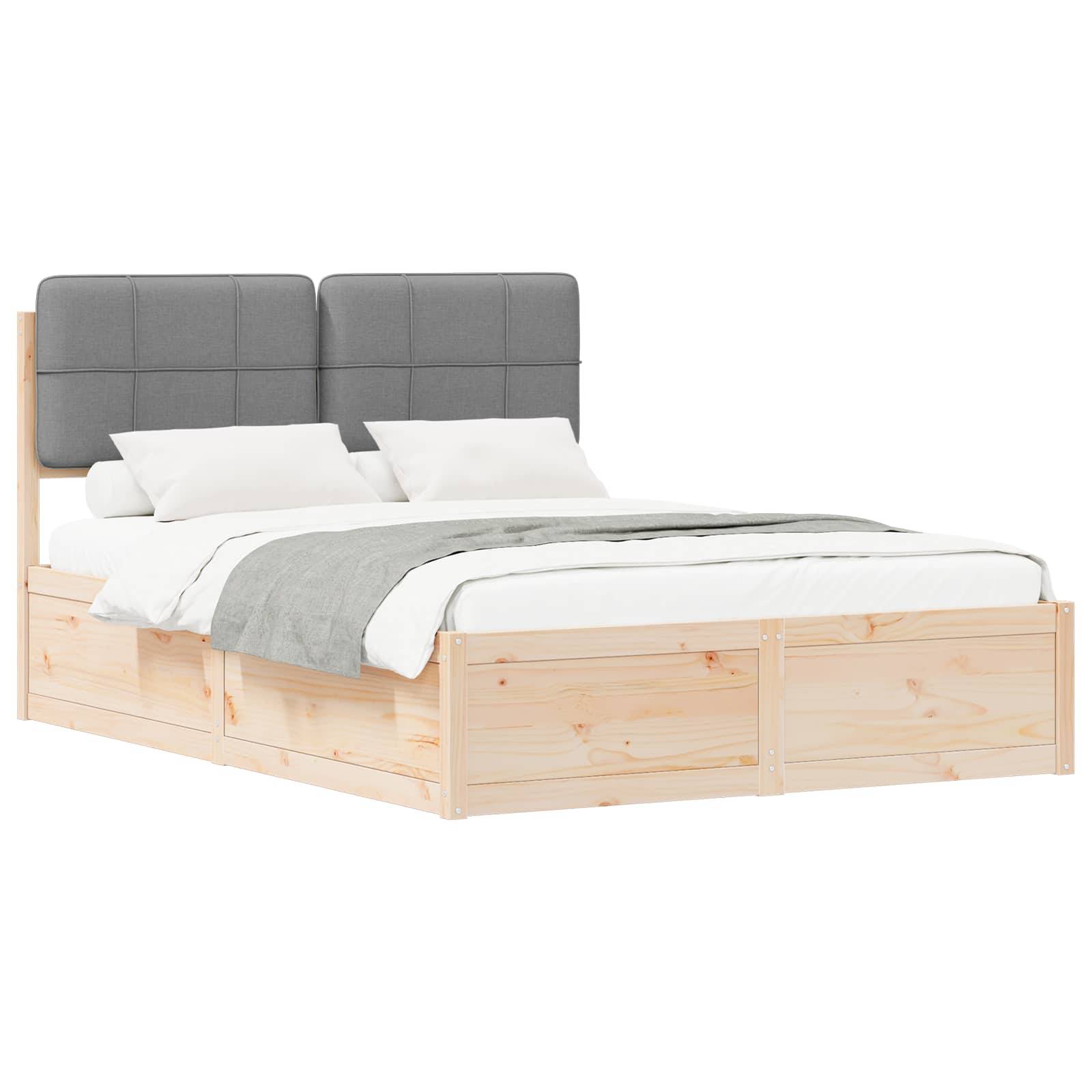 vidaXL Bettgestell mit gepolstertem Kopfteil Hellgrau 135 x 190 cm