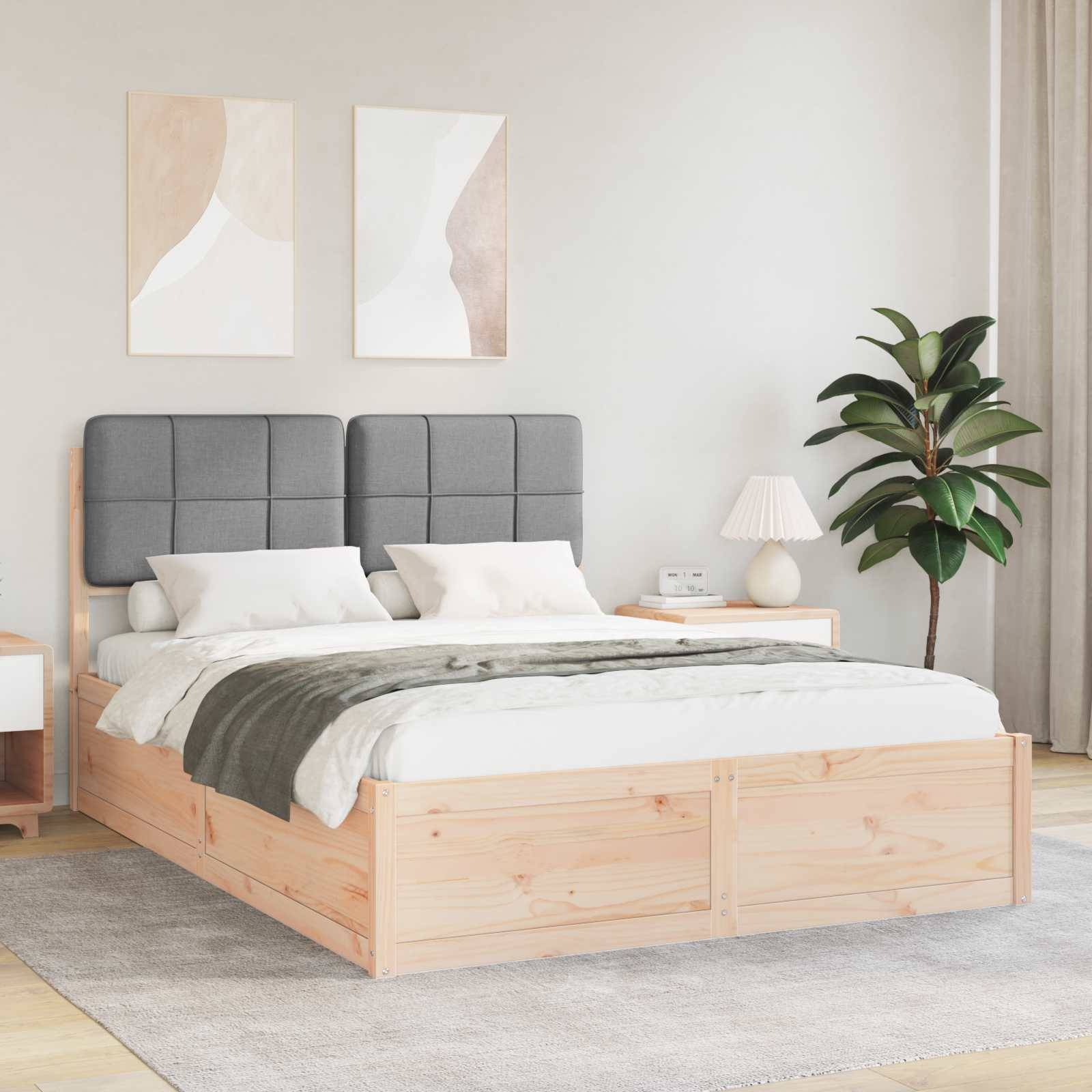 vidaXL Bettgestell mit gepolstertem Kopfteil Hellgrau 135 x 190 cm