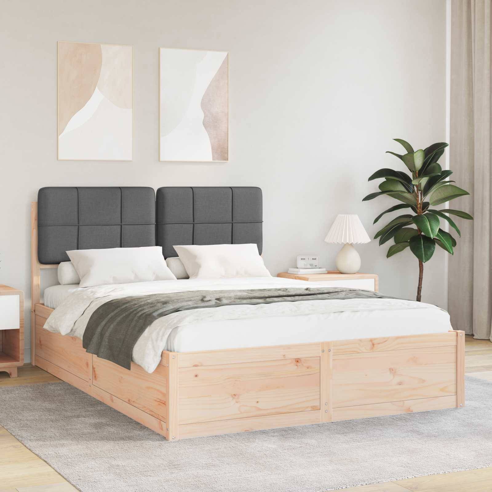 vidaXL Bettgestell mit gepolstertem Kopfteil Dunkelgrau 135 x 190 cm