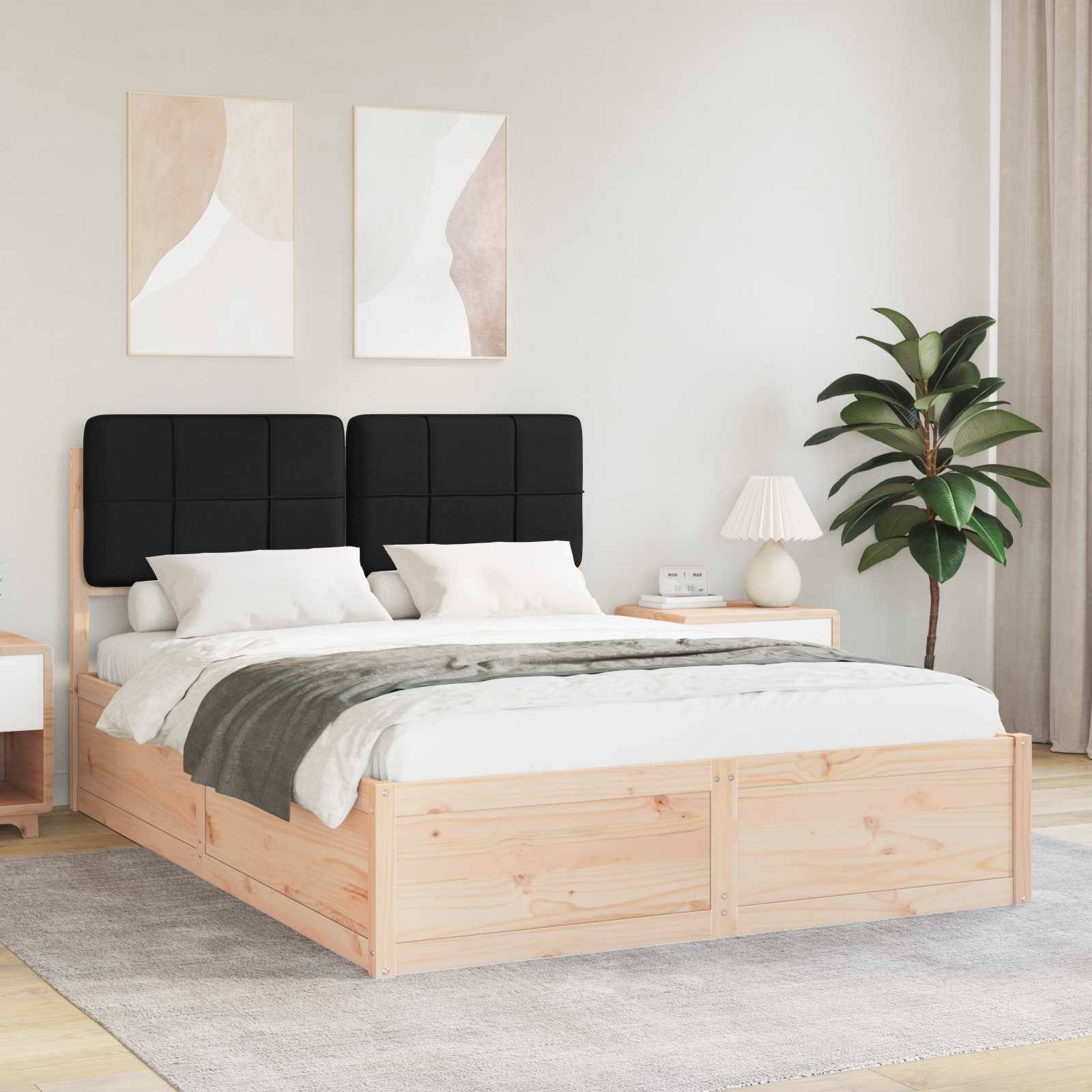 vidaXL Bettgestell mit gepolstertem Kopfteil Schwarz 135 x 190 cm