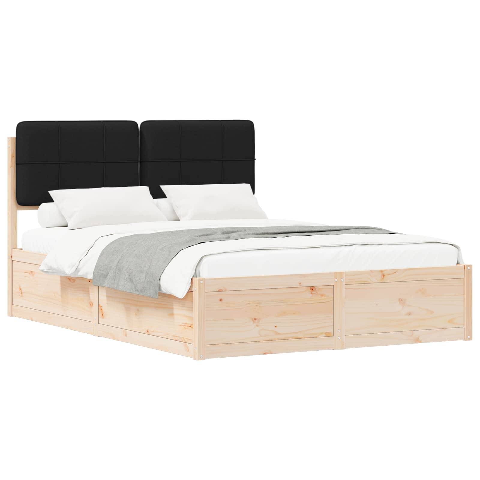 vidaXL Bettgestell mit gepolstertem Kopfteil Schwarz 135 x 190 cm