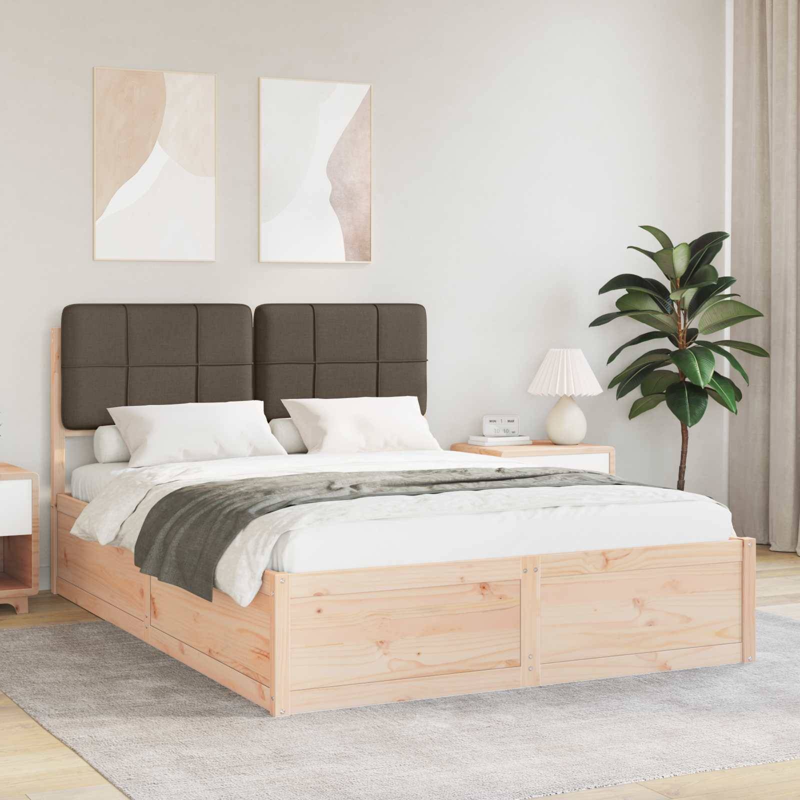 vidaXL Bettgestell mit gepolstertem Kopfteil Taupe 135 x 190 cm