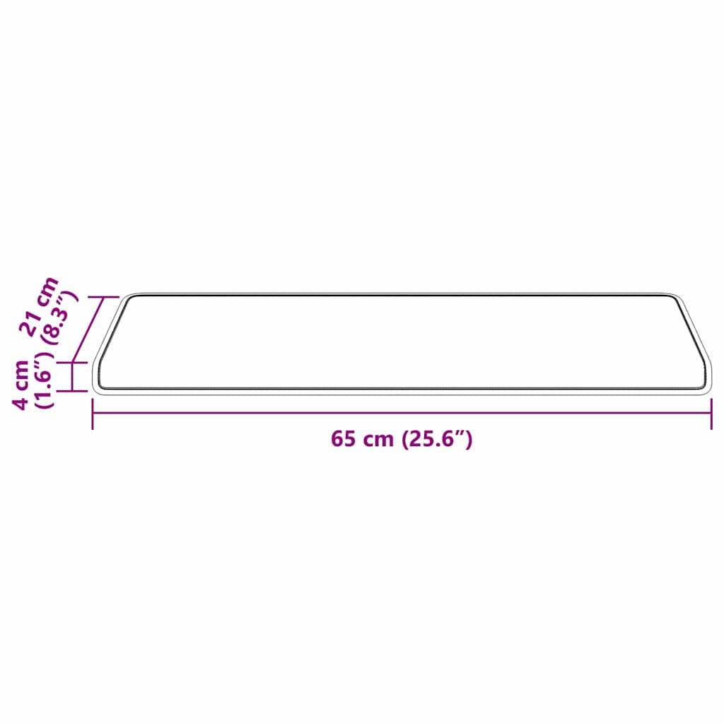 Ein rechteckiges Regal mit einer Länge von 65 cm (25,6 Zoll) und einer Breite von 27 cm (10,6 Zoll) wird dargestellt. Die Höhe ist mit 4 cm (1,6 Zoll) gekennzeichnet.