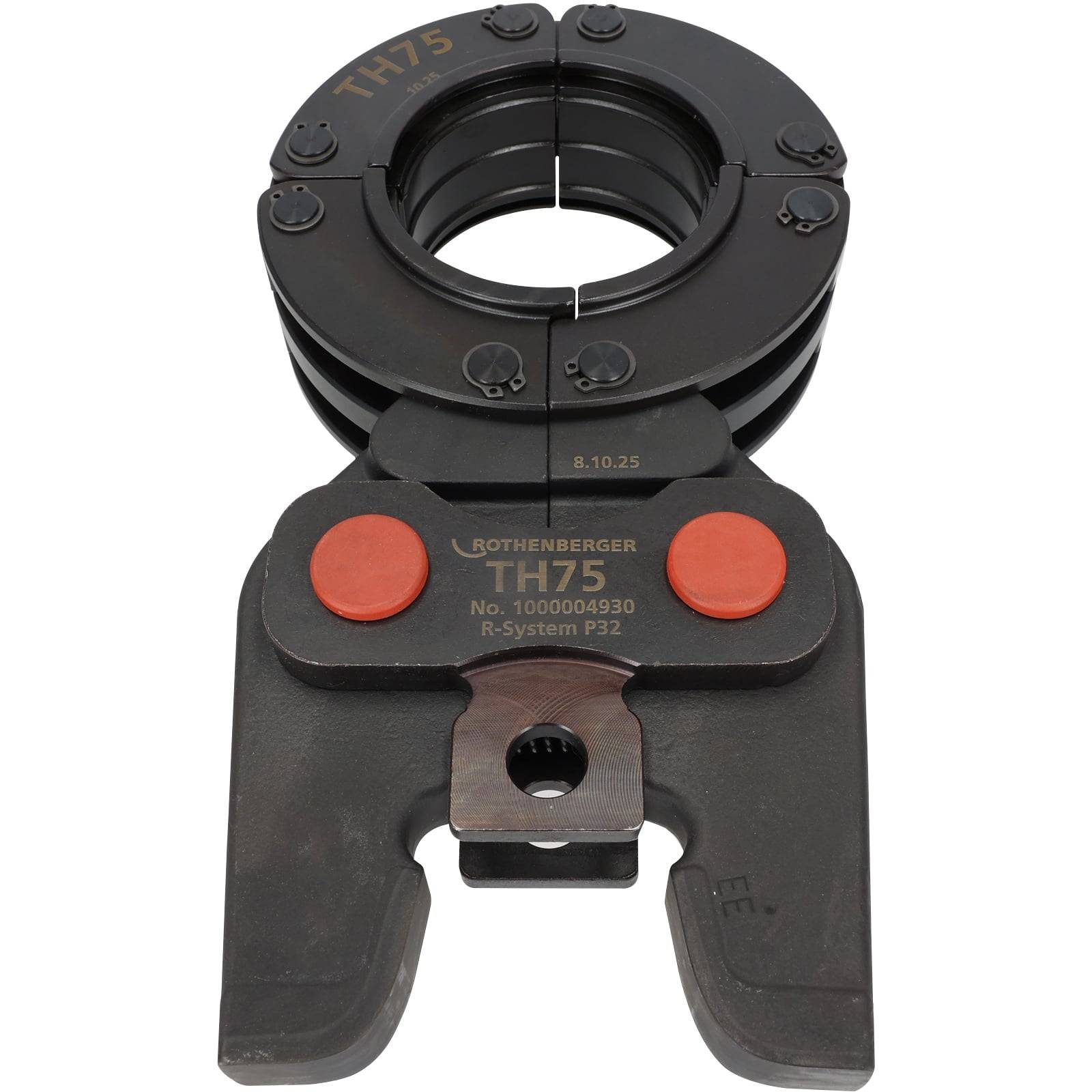 Hydraulische Crimpwerkzeug-Kopf, Modell TH75 von Rothenberger. Metall mit schwarzen und roten Teilen, verwendet zum Sichern von Anschlüssen und Verbindern.