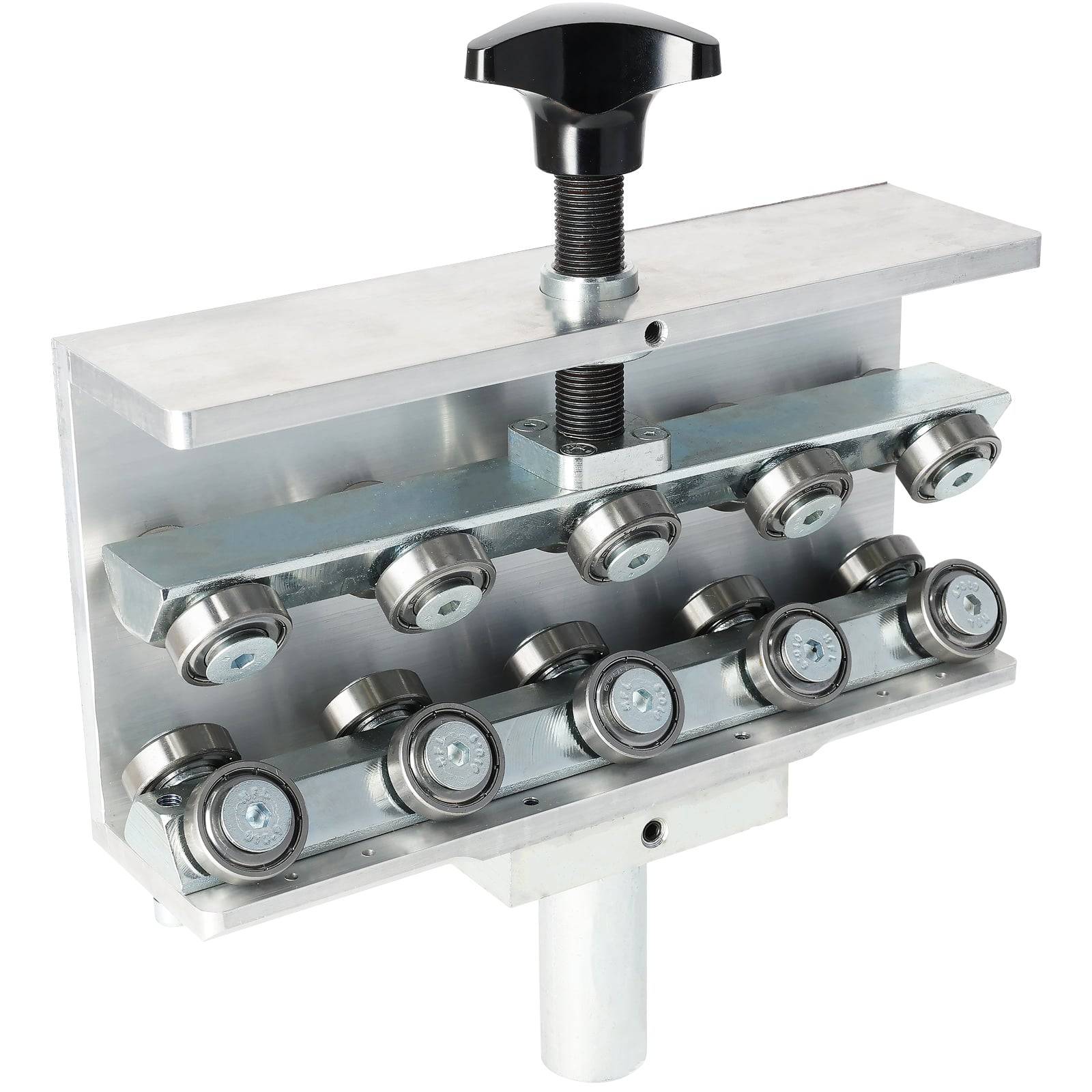 Eine Metallkabelklemme mit verstellbaren Schrauben und mehreren Rollen zur Unterstützung und Sicherung von Kabeln während der Installation.