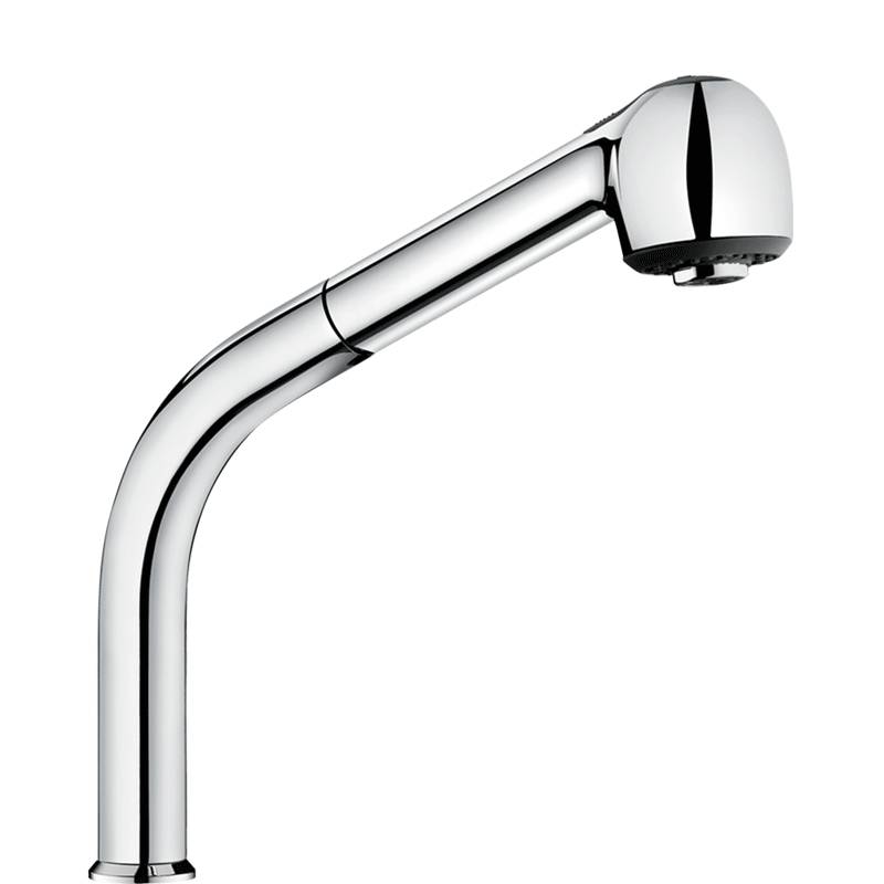 Eine Chrom-Küchenarmatur erstreckt sich mit einem geschwungenen Auslauf und rundem Kopf und bietet ein schlankes, modernes Design, das sich für den Hausgebrauch eignet.