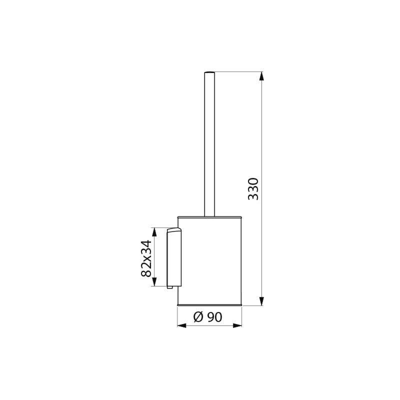 Technische Zeichnung eines Badezubehörs mit Abmessungen: Höhe 330 mm, Breite 90 mm, Tiefe 82-134 mm.