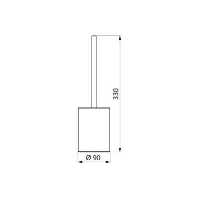 Eine Linienzeichnung eines zylindrischen Behälters mit einem langen Griff, der 330 mm hoch und 90 mm im Durchmesser misst.