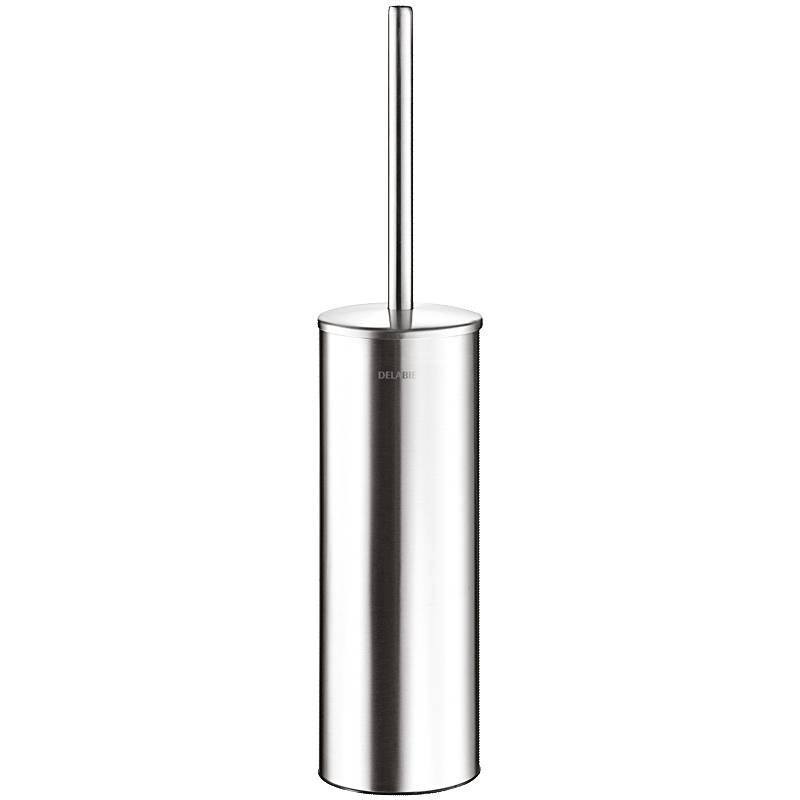 Ein schlanker Toilettenbürsten-Halter aus Edelstahl mit passendem Griff, der ein minimalistisches Design für eine moderne Badezimmeratmosphäre verkörpert.