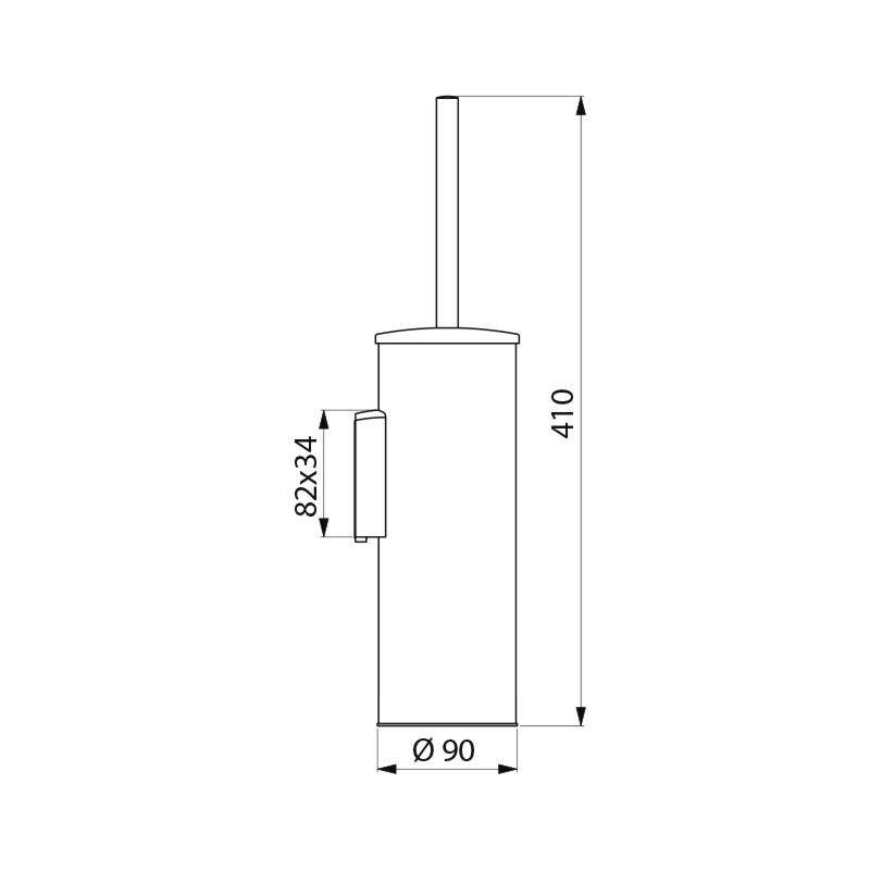 Technische Zeichnung eines wandmontierten Badezubehörs. Höhe: 410 mm, Basisdurchmesser: 90 mm, Wandbefestigung: 82x34 mm.