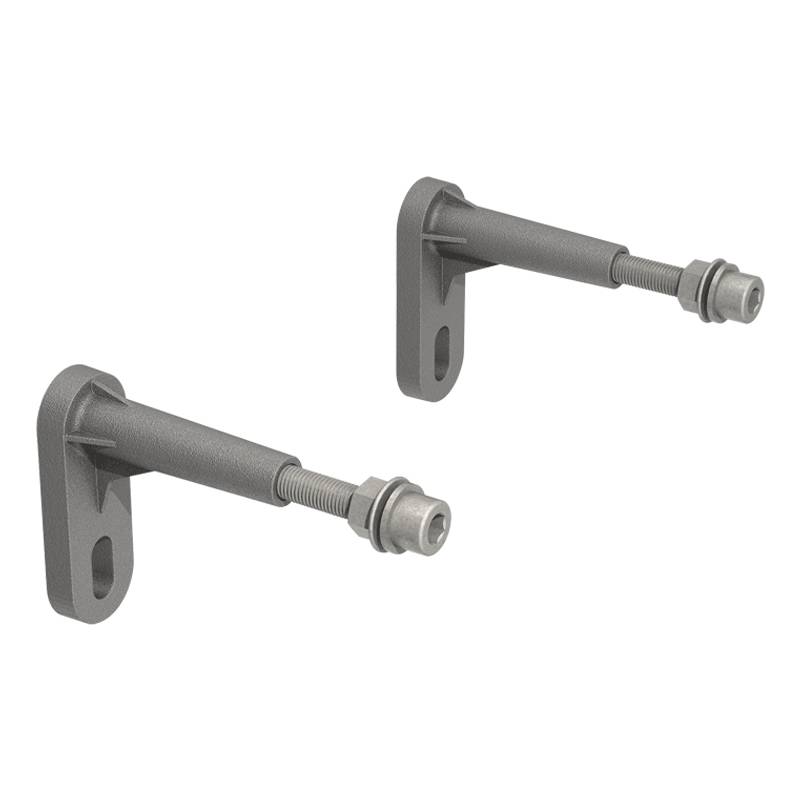 Zwei graue Dübel mit Schrauben vor einem schwarzen Hintergrund.