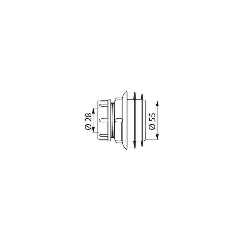 Eine technische Zeichnung eines zylindrischen Objekts mit Maßangaben: Durchmesser 28 mm für den inneren Kreis und 55 mm für den äußeren Kreis.