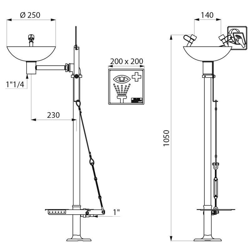 Delabie Sicherheits-Augendusche auf Säule mit Auffangschale