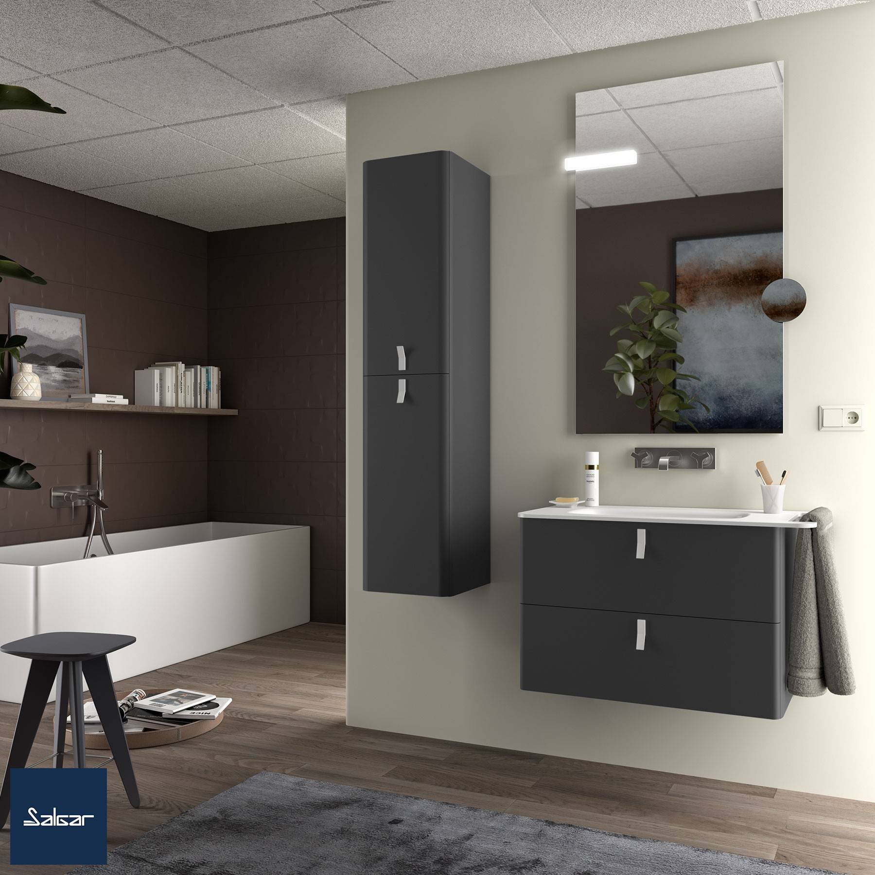 Salgar Schrank wandhängend UNIIQ 800 2 Schubladen mit Softeinzug ANTHRAZITGRAU MATT 797 x 540 x 450 mm