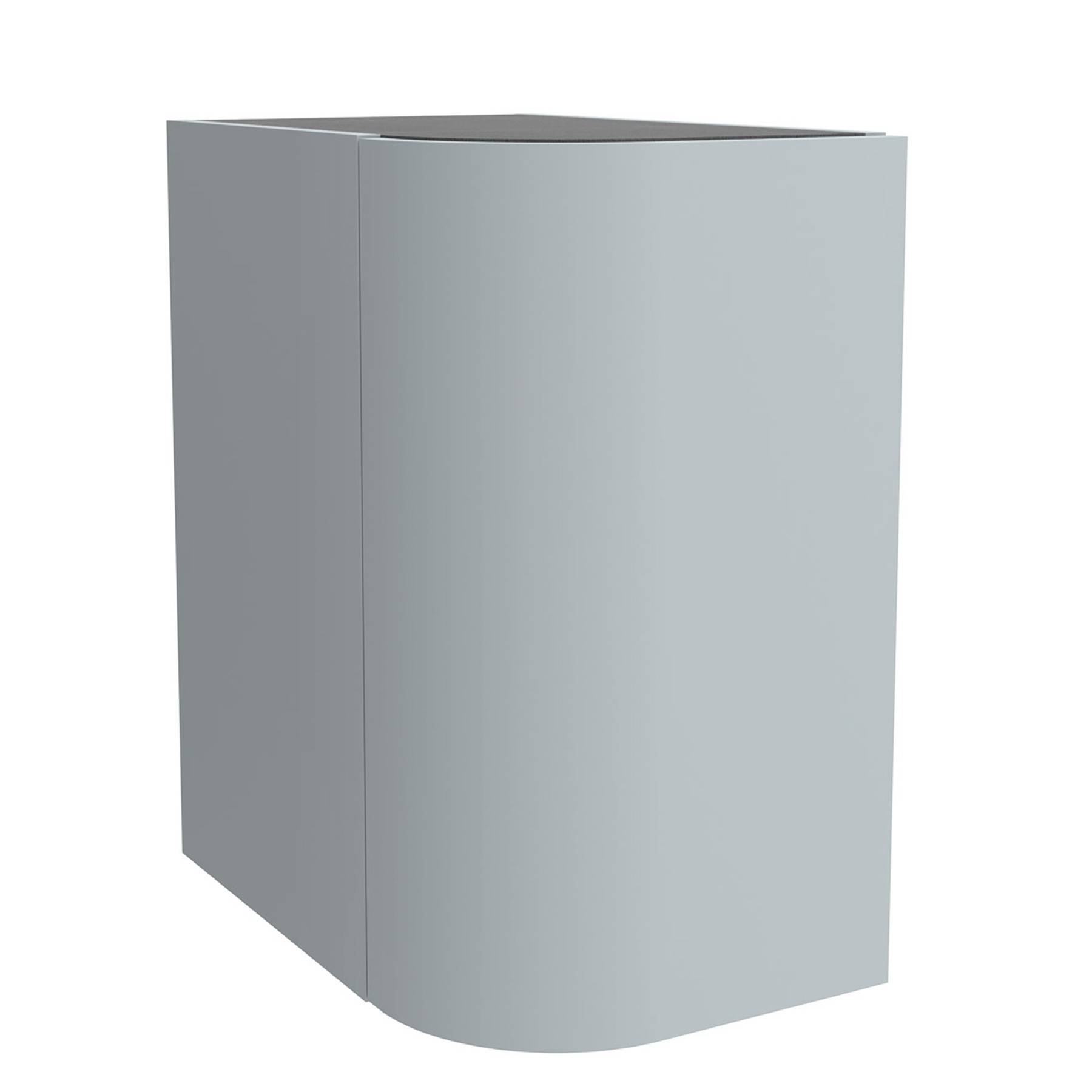 Ein schlanker, moderner, hellgrauer rechteckiger Mülleimer mit geschlossenem Deckel.