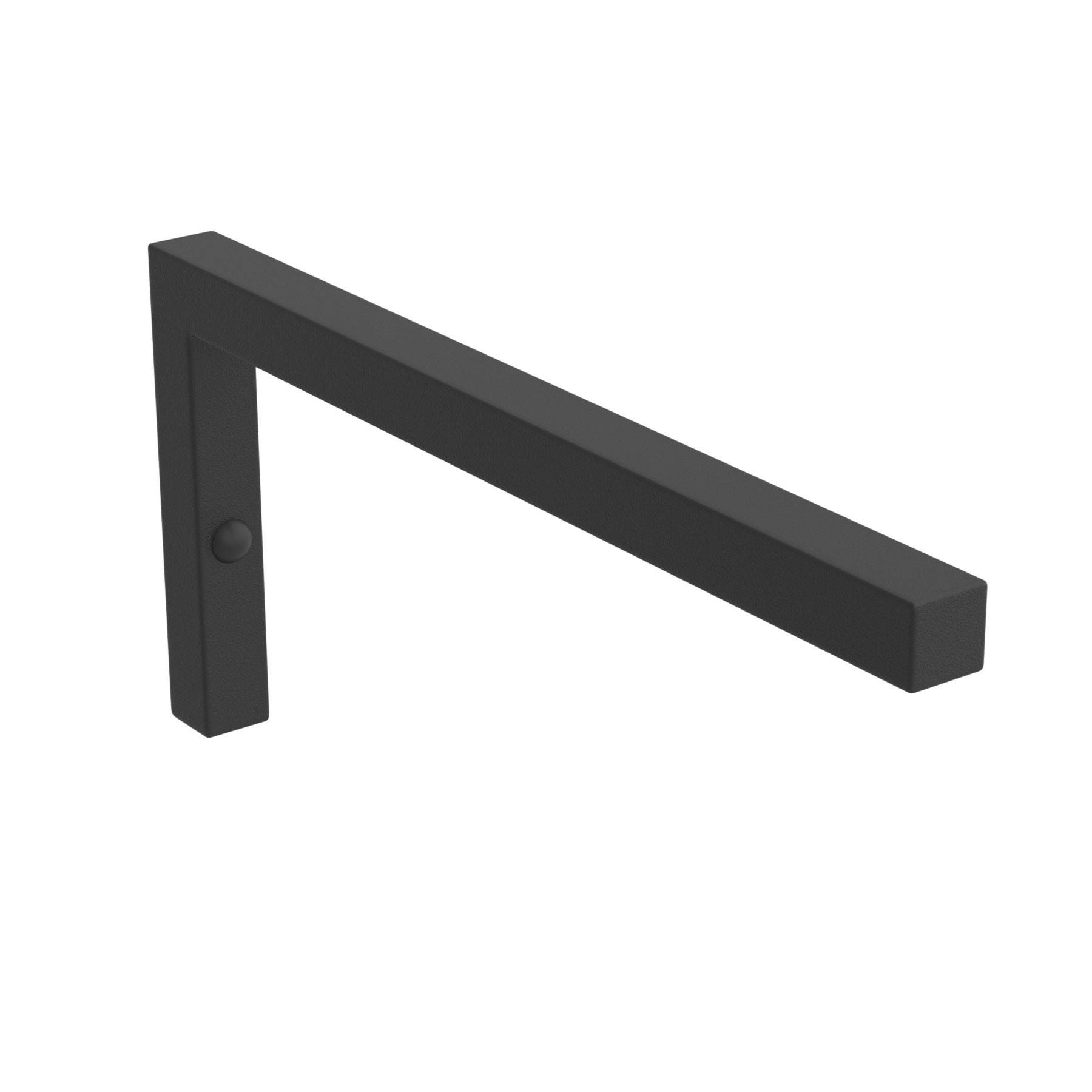 L-förmige Metallhalterung, schwarz, von der Seite betrachtet mit sichtbarem Befestigungsloch.