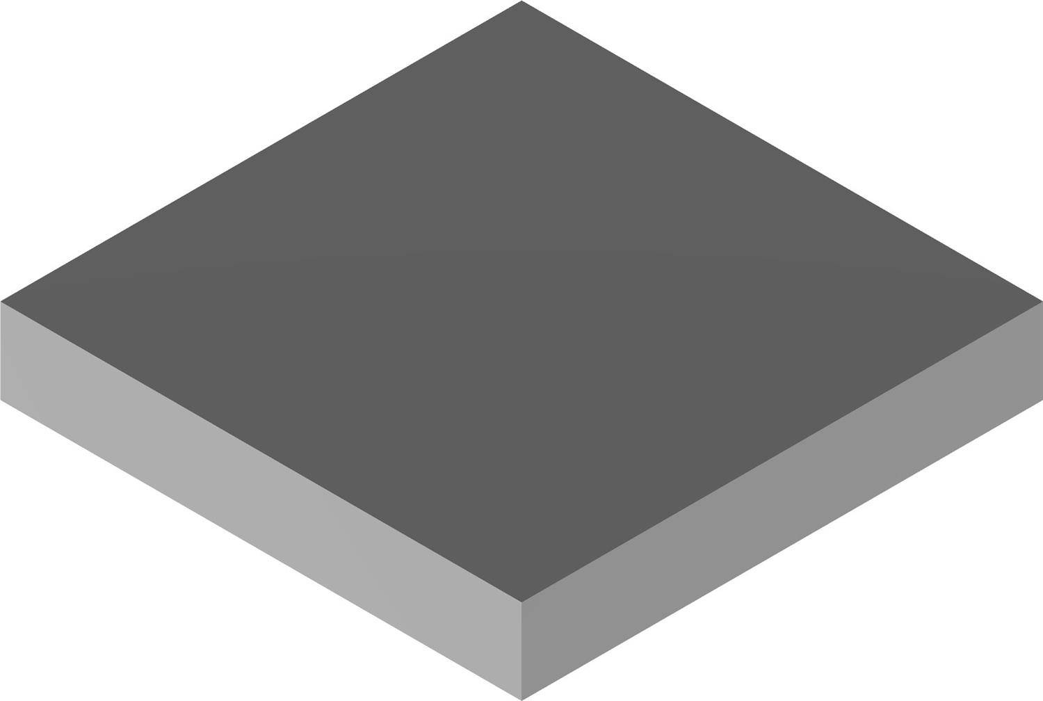 Graue diamantförmige Plattform oder Kachel in 3D-Perspektive auf weißem Hintergrund.