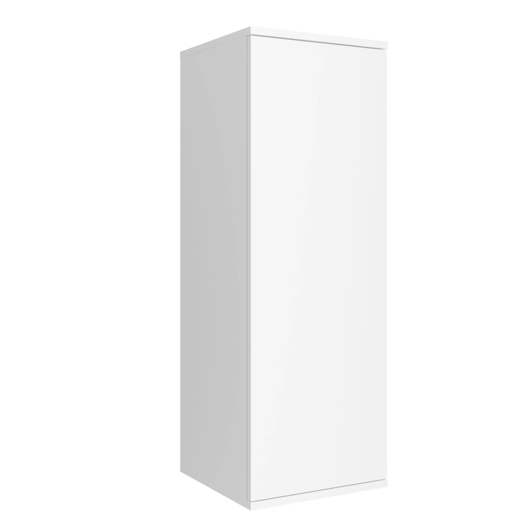 Ein hoher, weißer rechteckiger Schrank mit schlichtem Design und einer einzelnen Tür.