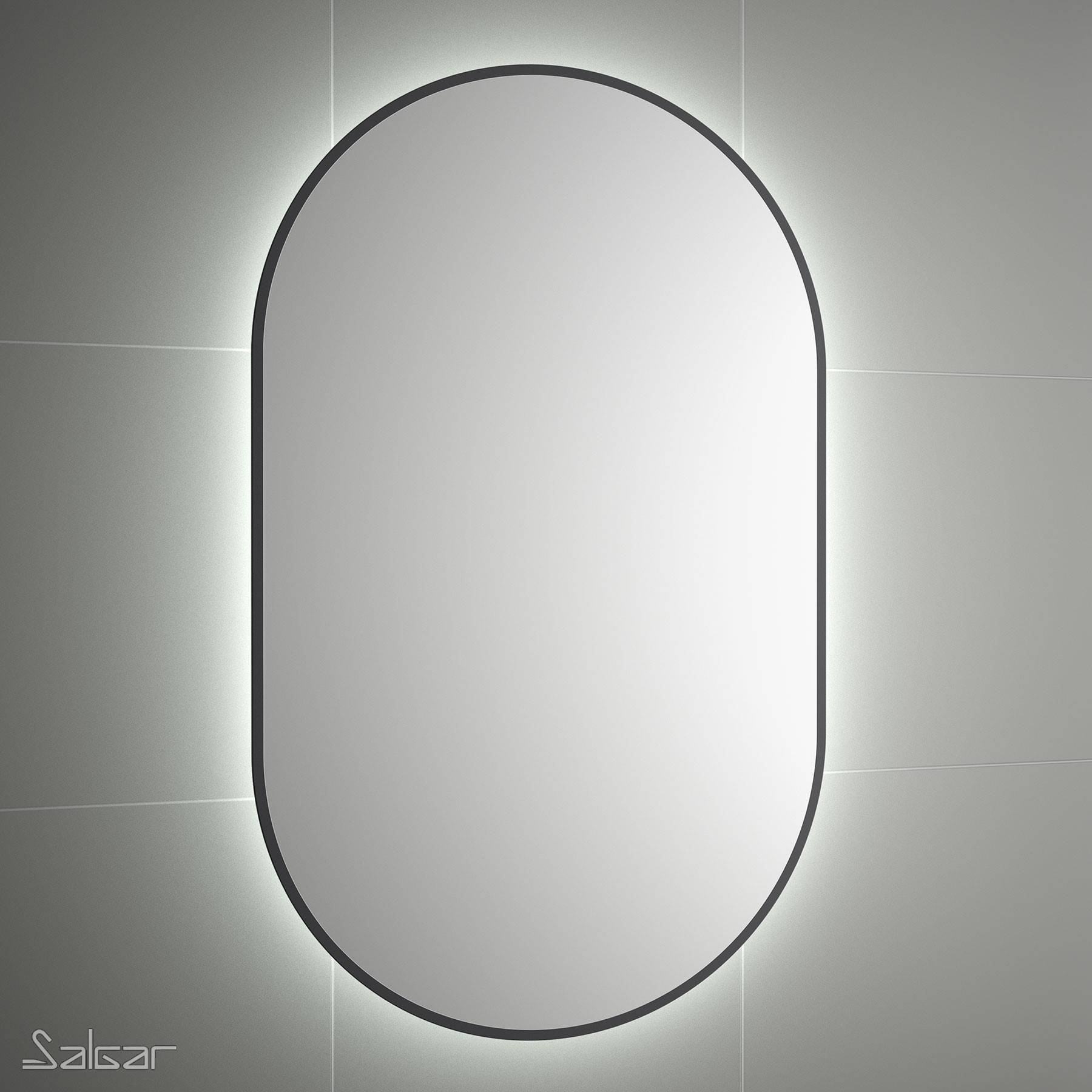 Salgar Spiegel OLIMPIA 920 Vertikal mit Led-Leuchte (20 W) IP44 BLACK VELVET 920 x 520 x 30 mm