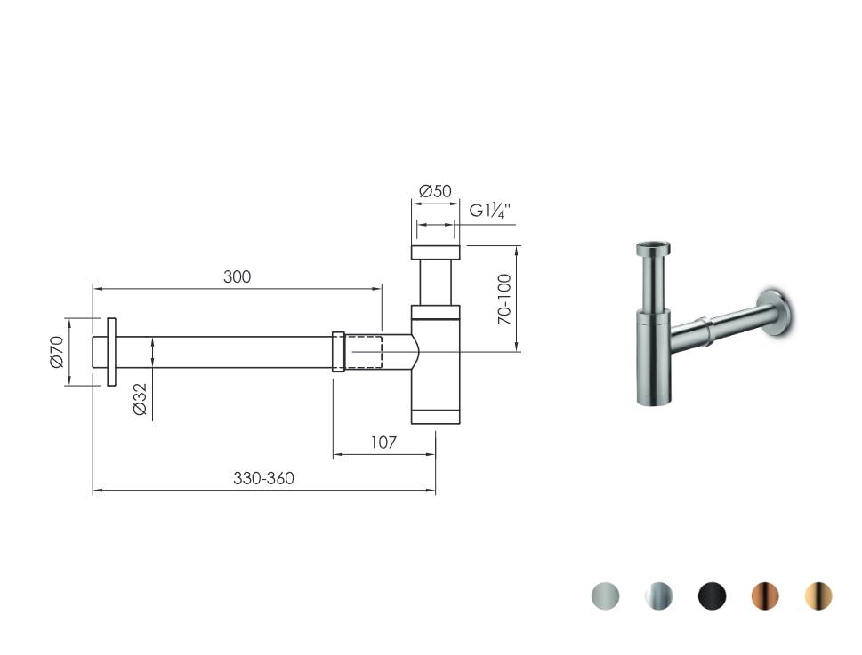 Design Siphon 1 1/4" Edelstahl-gebürstet JEE-O