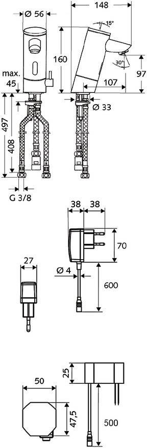 Schell Waschtischarmatur Puris elektr. m. Steckernetz ND Mischwasser VC