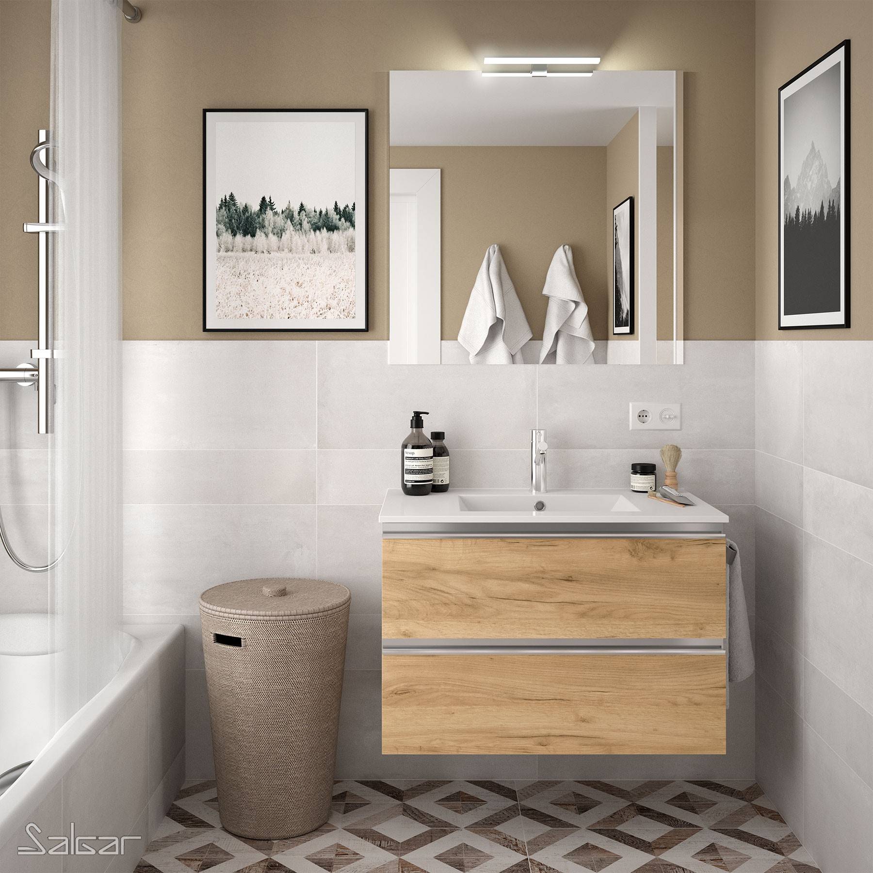 Salgar Schrank wandhängend SPIRIT 800 2 Metallauszug mit Softeinzug EICHE AFRIKA 797 x 540 x 450 mm