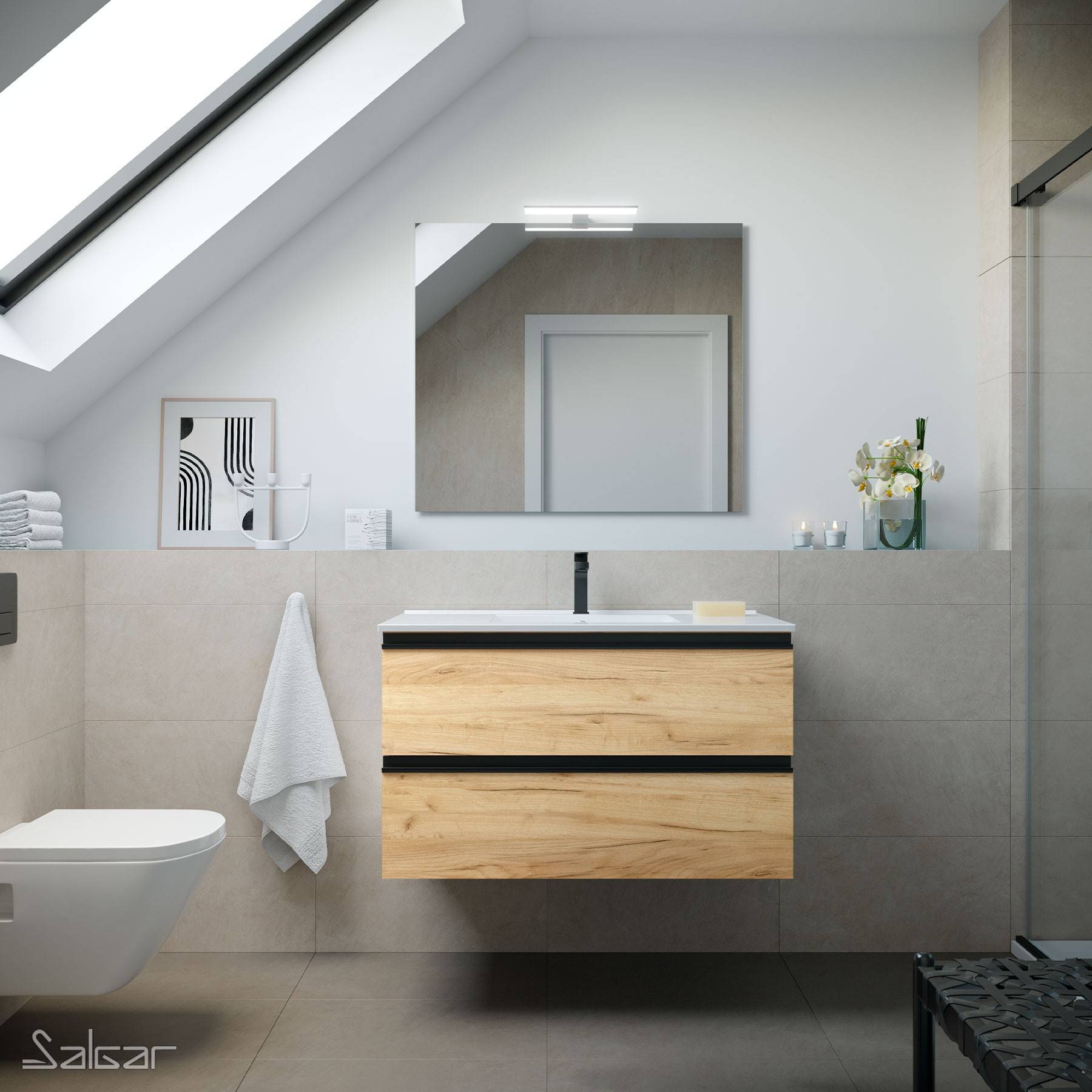 Salgar Schrank wandhängend SPIRIT 900 2 Metallauszug mit Softeinzug EICHE AFRIKA 897 x 540 x 450 mm