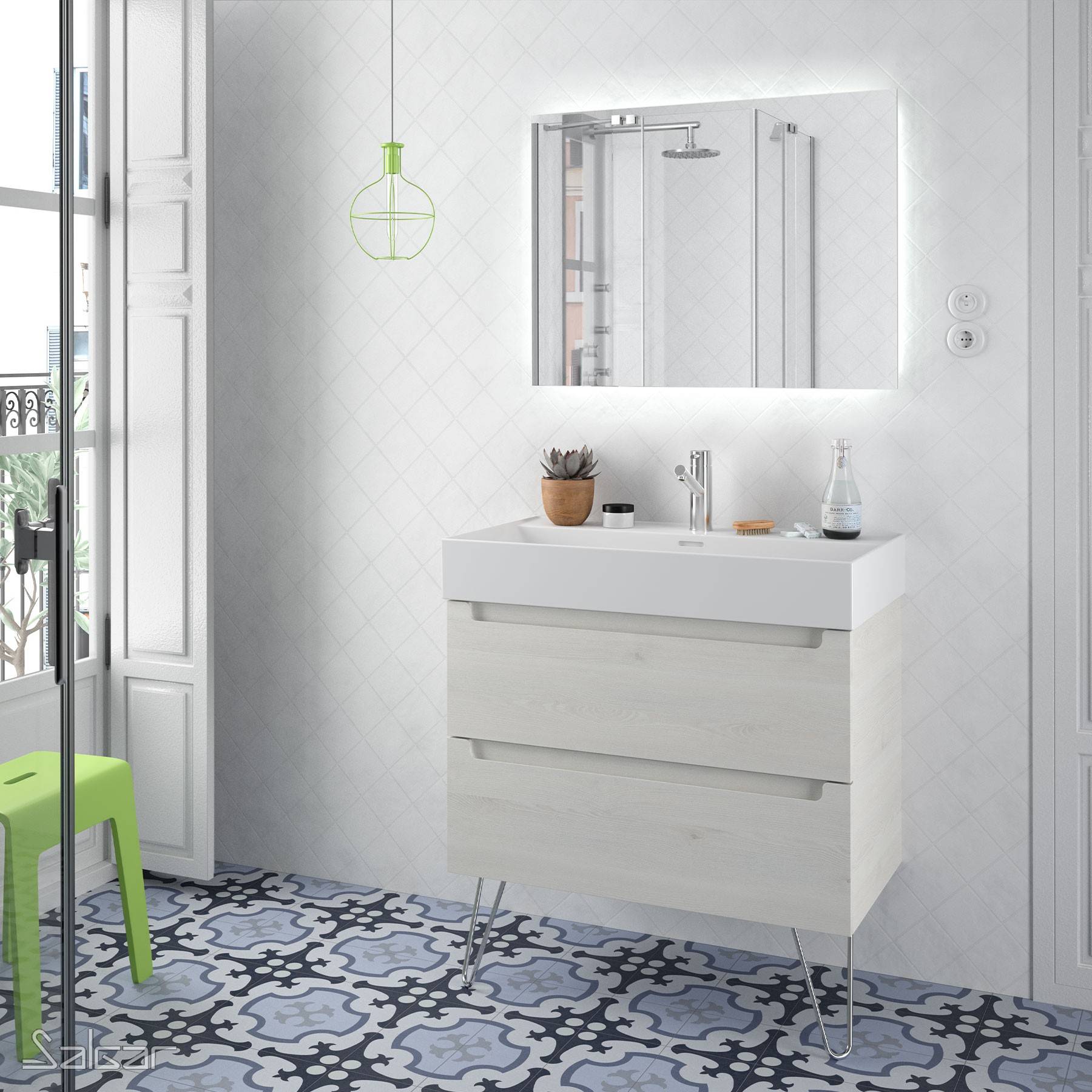 Salgar Spiegel REFLEXO 1600 horizontal vertikal mit LED-Leuchte (4,4 W/m - 4000ºK) IP44 1600 x 600 mm