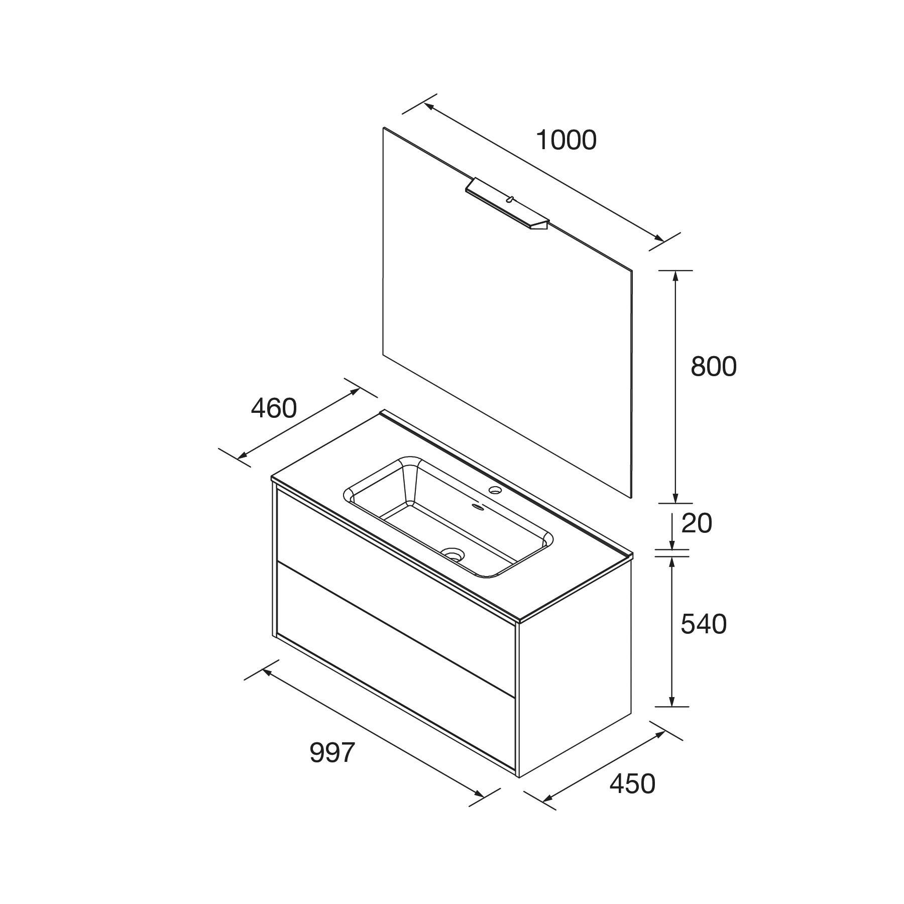 Salgar Komplett-Set OPTIMUS 1000 BLACK SATIN + Waschtisch + Spiegel + Leuchte