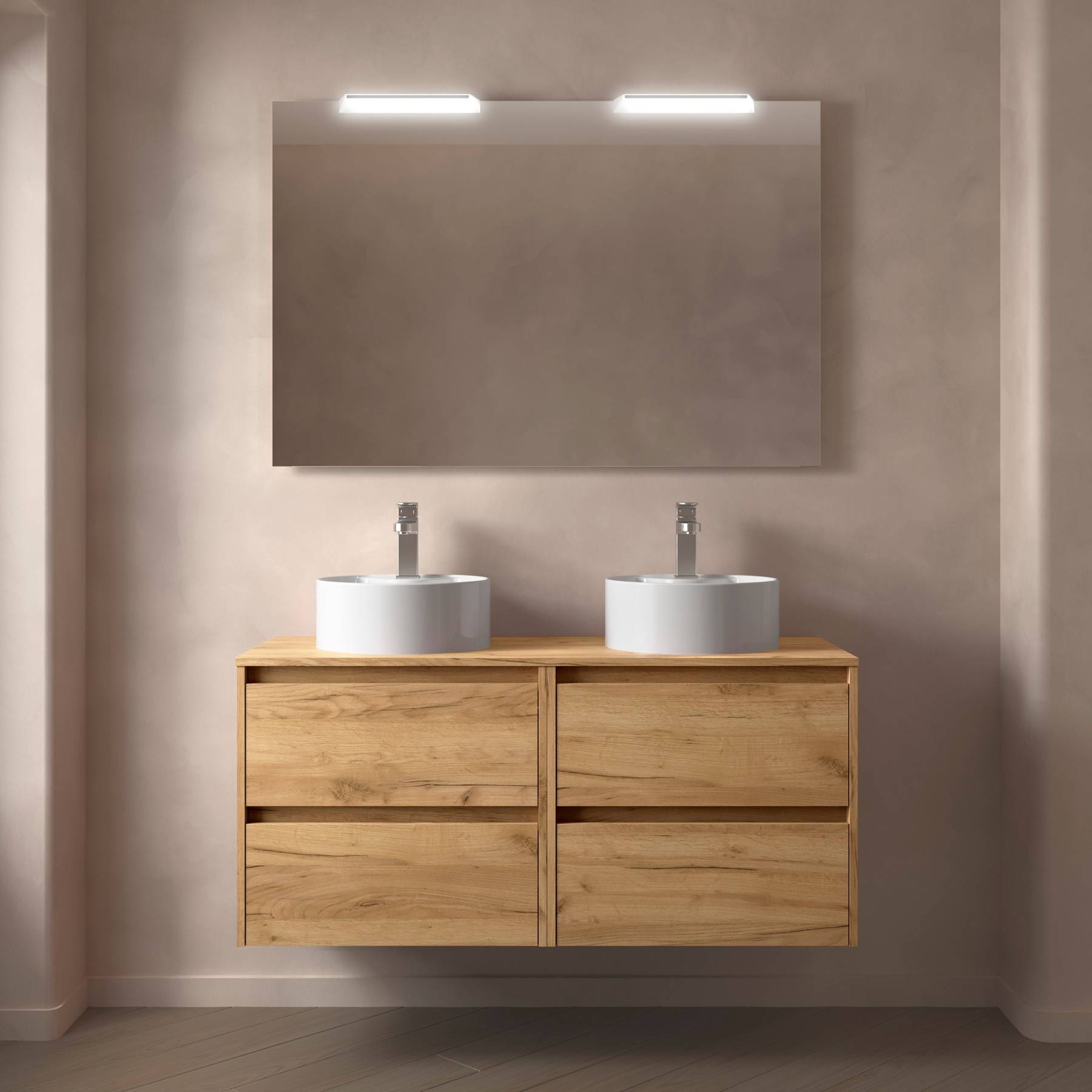 Salgar Badezimmermöbel NOJA 1200 4 Schubladen EICHE AFRIKA + Waschtisch-Platte