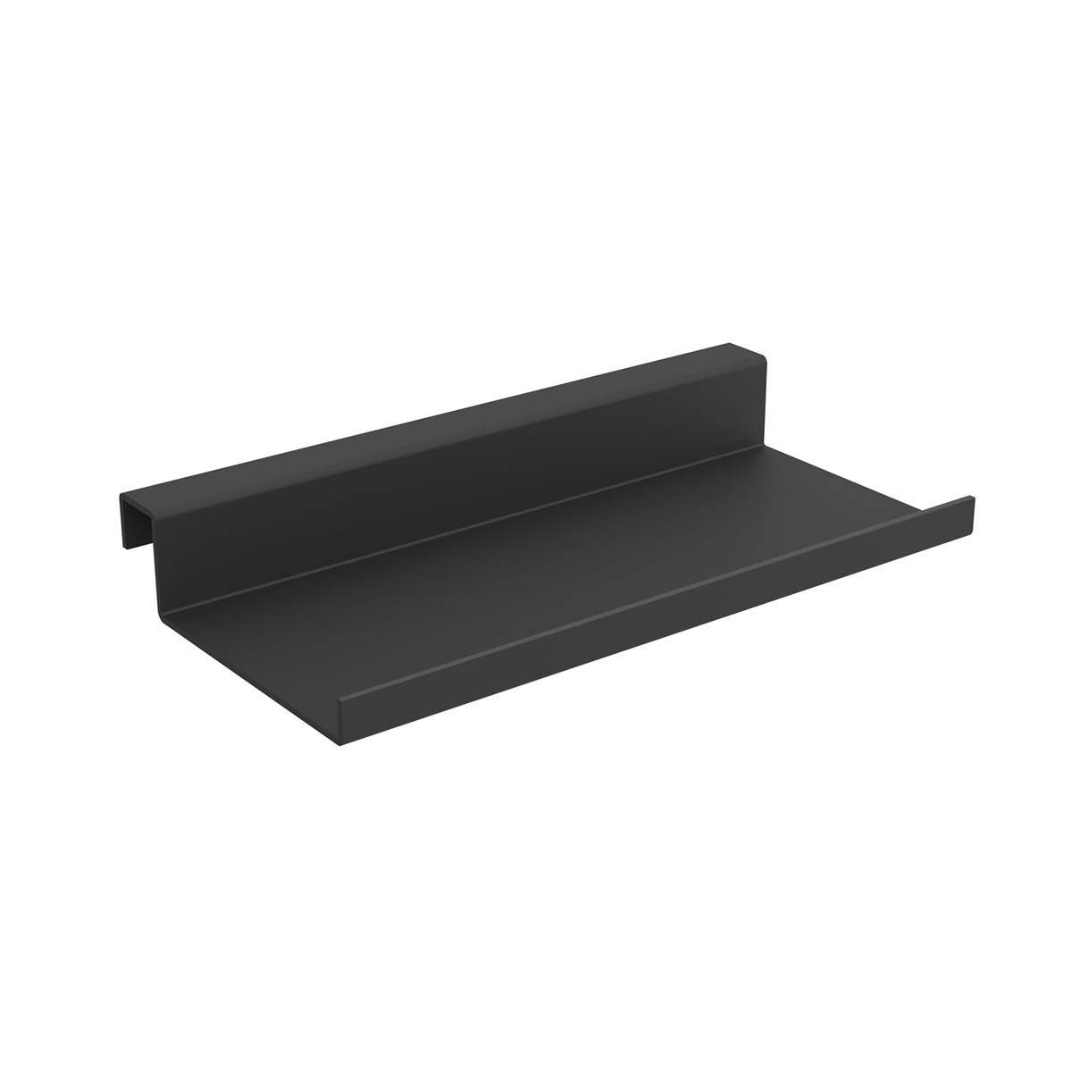 Schwarzes Metall-L-förmiges Regalbracket oder Trägerbalken auf weißem Hintergrund.