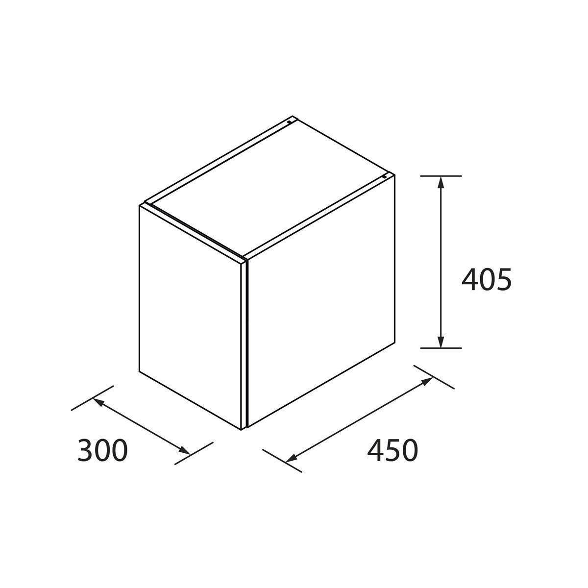 Technische Zeichnung eines kastenförmigen Schranks mit den Abmessungen 300 x 450 x 405.