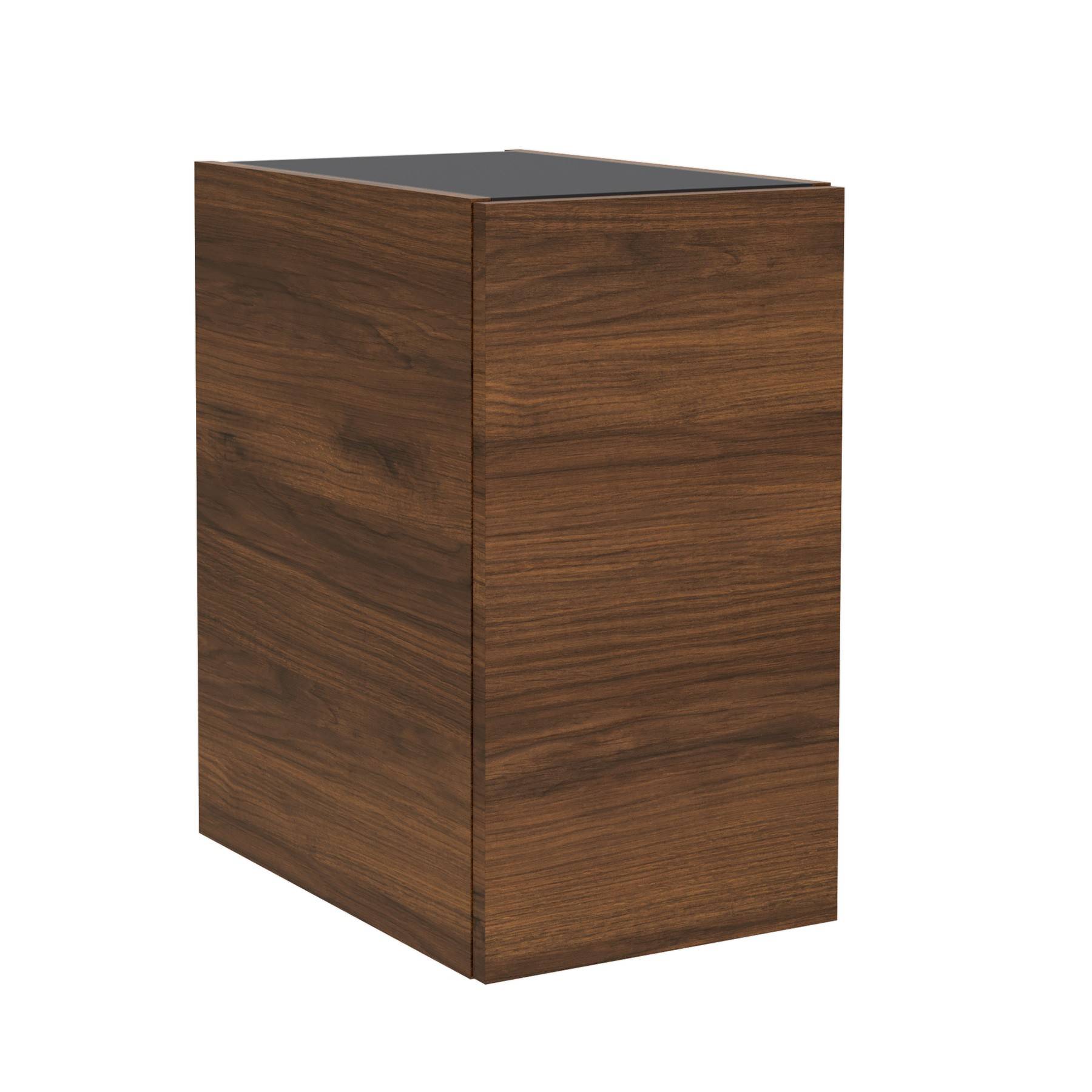 Ein Holzsockel mit einem einfachen, eleganten Design und dunkler Oberfläche, geeignet zur Präsentation von Kunstwerken oder als Beistelltisch.