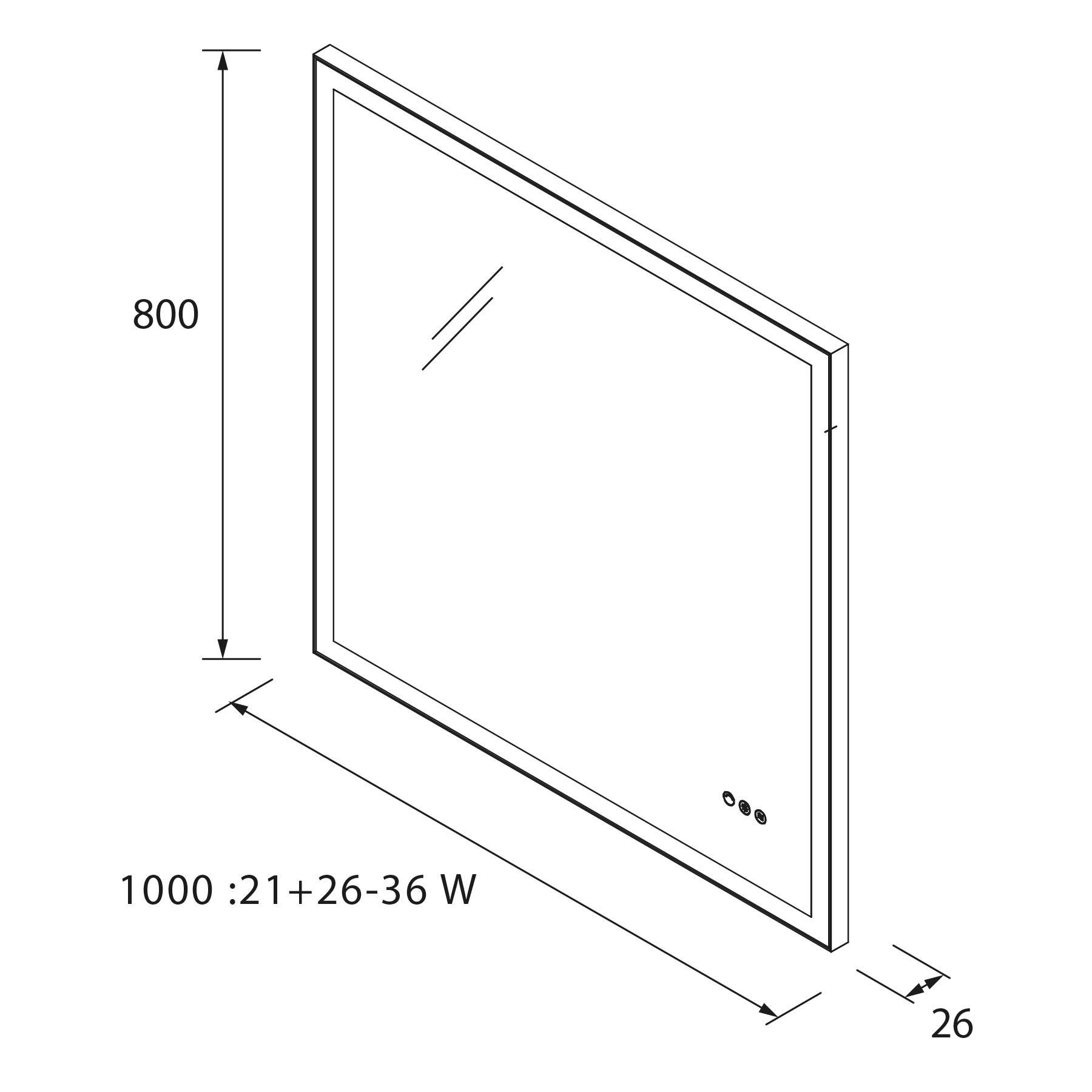 Salgar Spiegel MEMPHIS 1000 horizontal Mit LED-Beleuchtung mit Sensor (21+26-36 W - BILED ºK)) IP44 1000 x 800 mm