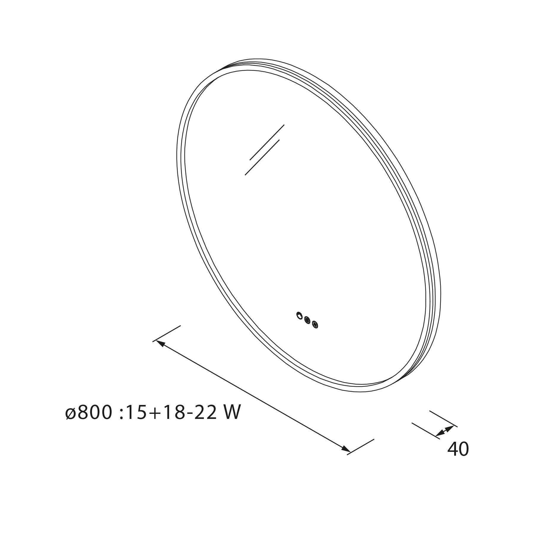 Runder Spiegel mit Beleuchtung, Abmessungen: 800 mm Durchmesser, Tiefe 40 mm, Leistung: 15+18-22 W.